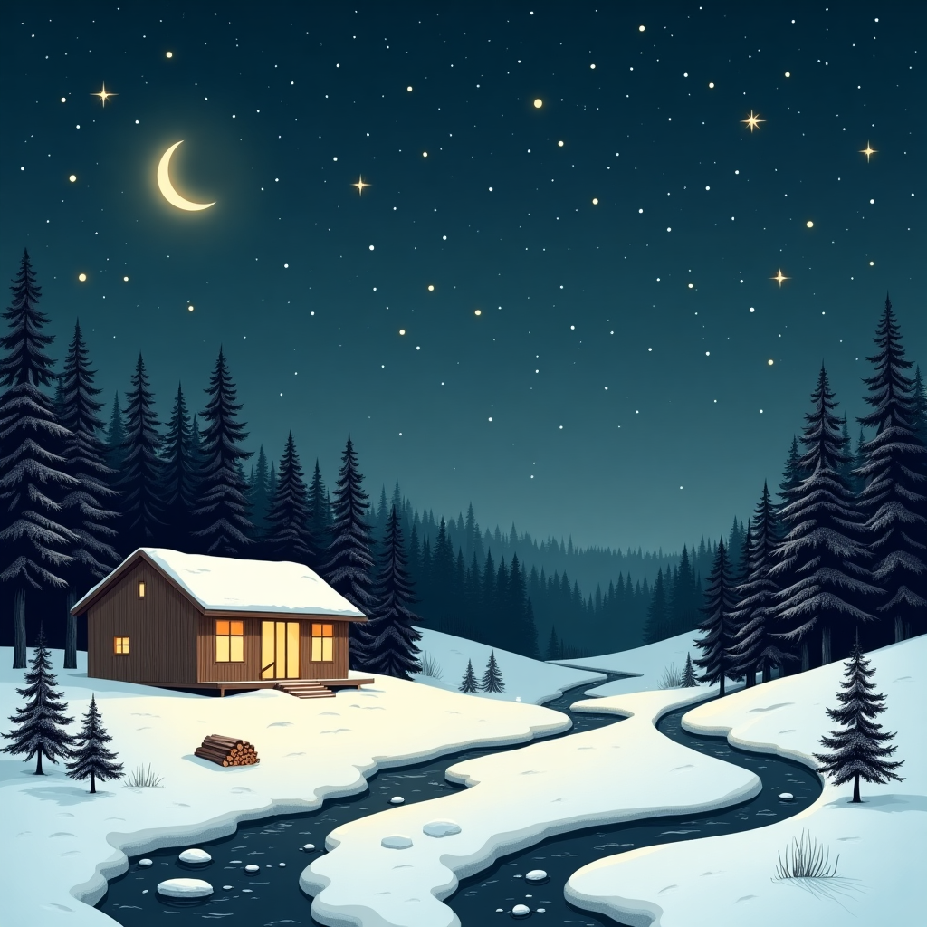 End of year simple rural contemporary cabin christmas scene for architect work instagram post Christmas Card