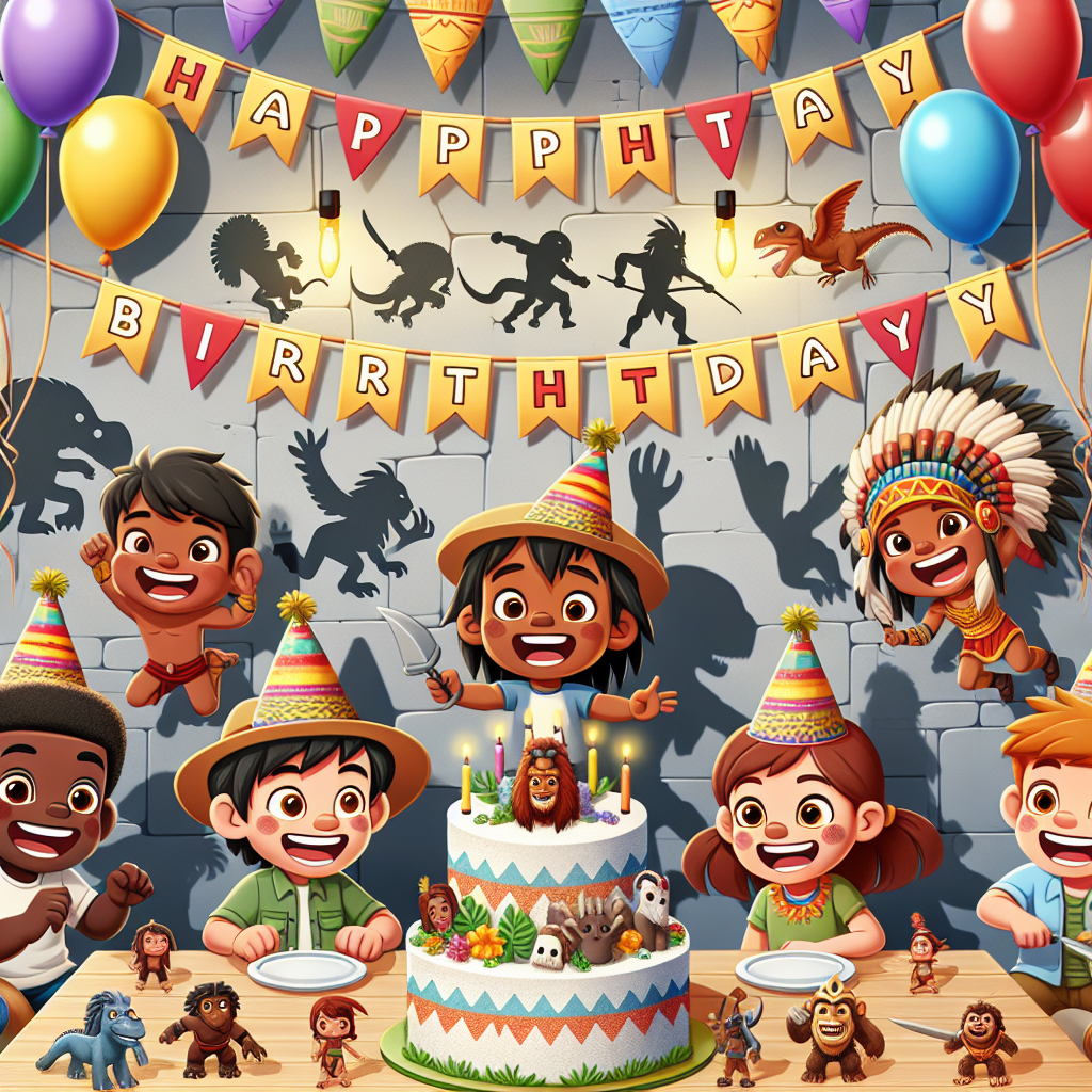 A delightful and cheerful cartoon birthday scenario takes place with kids, varying from Black, Hispanic, to Middle-Eastern descent, full of laughter as they gather around a cake filled with the excitement of adventure themes related to ancient martial arts warriors and prehistoric creatures. Above them, vibrant banners and balloons are suspended, with walls playfully embellished with the shadows of warriors and footprints of ancient animals. Party hats were a fun sight, imitating ancient creature heads and warrior masks. Small figurines resembling ancient martial arts warriors and Jurassic, adventurous creatures decorated the table, igniting creativity and festive happiness.
Generated with these themes: Ninjago , and Jurassic World .
Made with ❤️ by AI.
