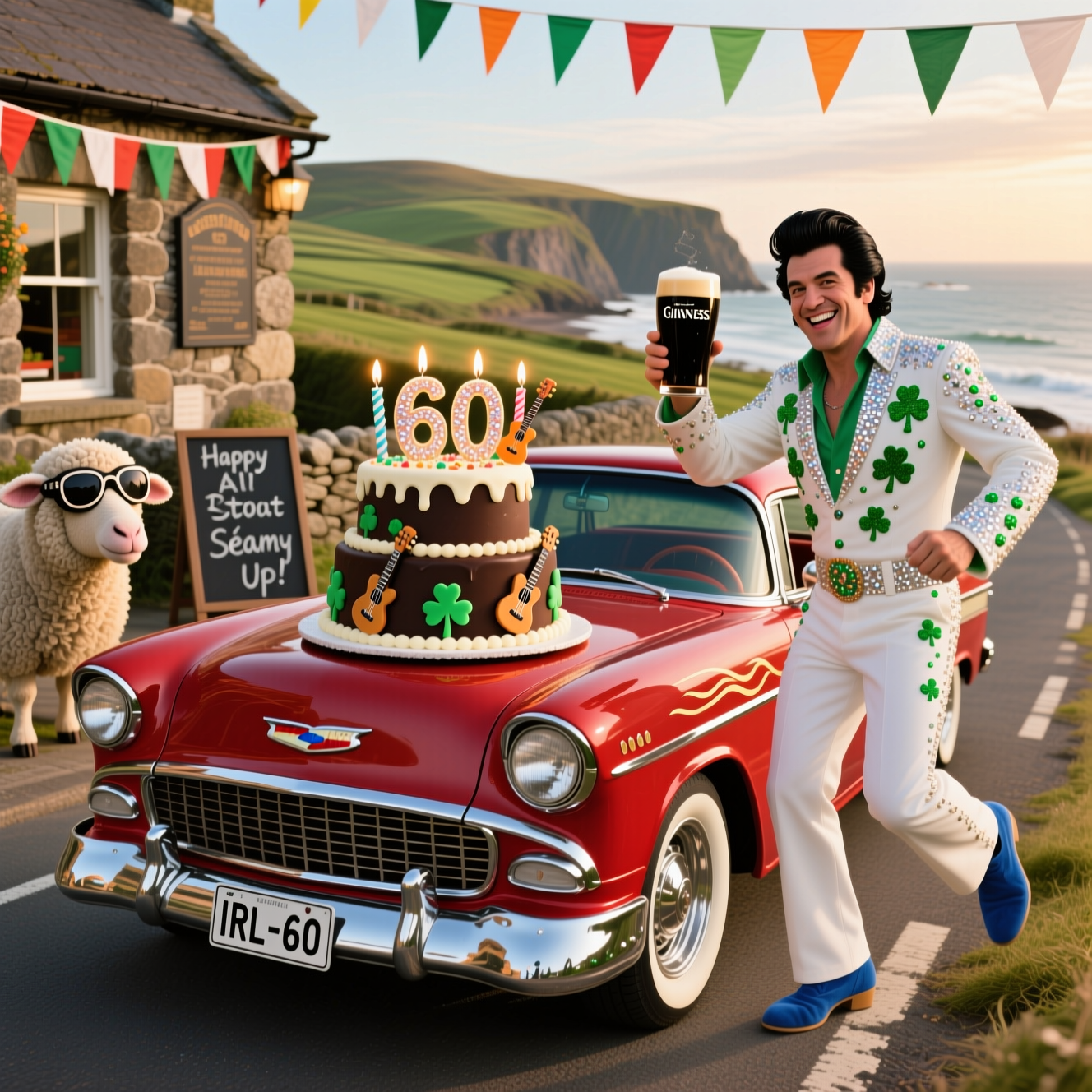 Elvis, Hot rod, guiness, birthday cake, Ireland, , and Birthday Card