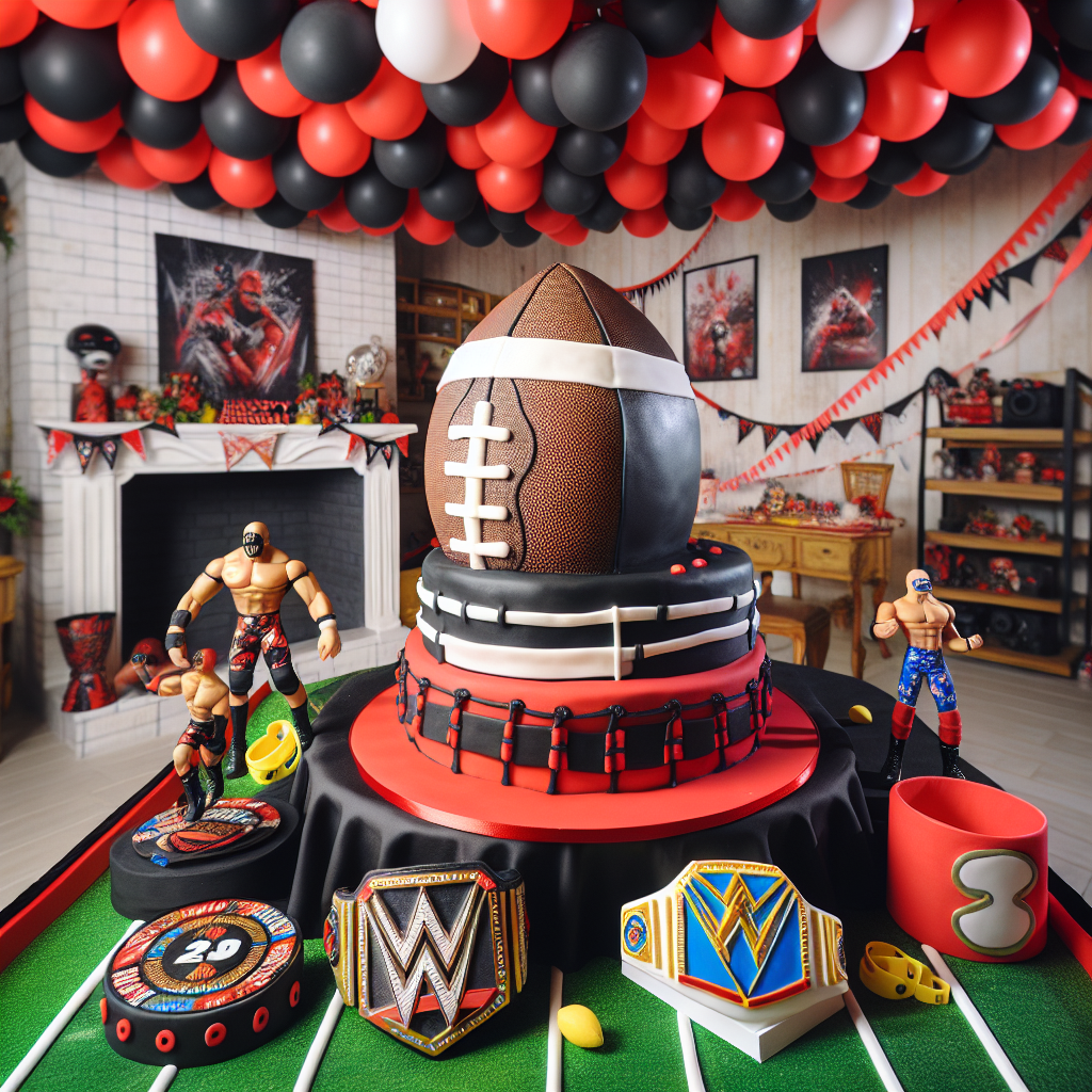 A delightful birthday celebration setup inspired by a playful and vibrant aesthetic, the scene is accented with stunning realism. The main focus is a cake, expertly crafted to resemble a football with meticulously hand-painted fondant details that mirror the texture of a real ball. Around the room, attention-grabbing black and red decorations synthesize with football memorabilia. Thoughtful placements of wrestling belts and generic action figures signal the sporty theme, all thread together under a canopy of vibrant birthday streamers.
Generated with these themes: Harley quinn , Football, and Wrestling .
Made with ❤️ by AI.