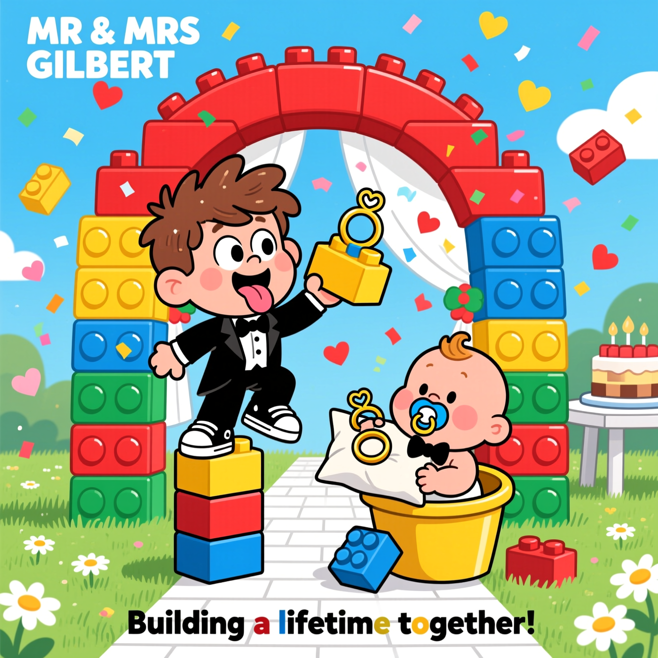 Boy child and baby boy, Lego, and Wedding Card