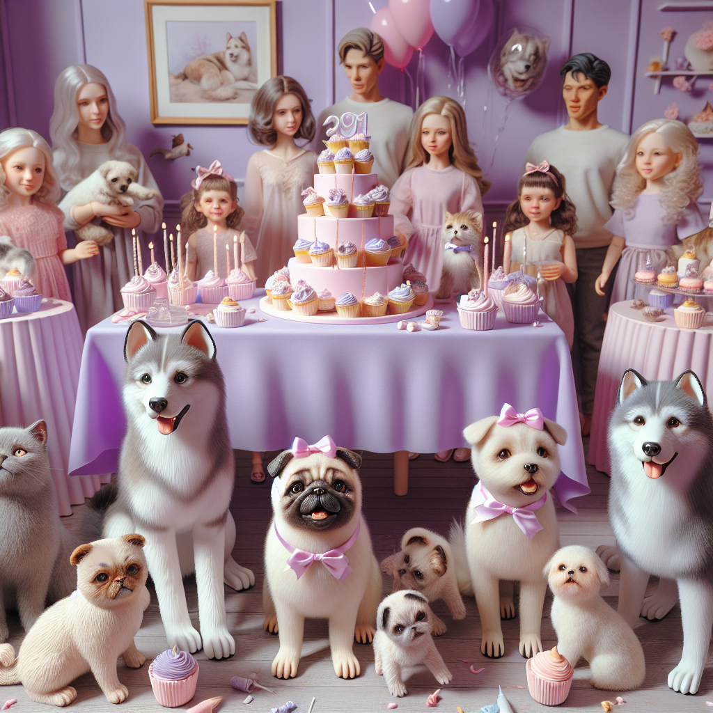 Kitty cats, Huskies, Cupcake, Candy floss, Pugs, Lilac, and Light pink Birthday Card