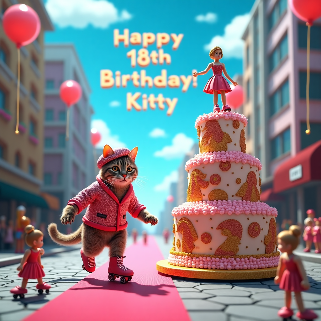 Tabby Cat on roller skates, Roblox, Fashion Designer, and Happy 18th Birthday Daughter Birthday Card