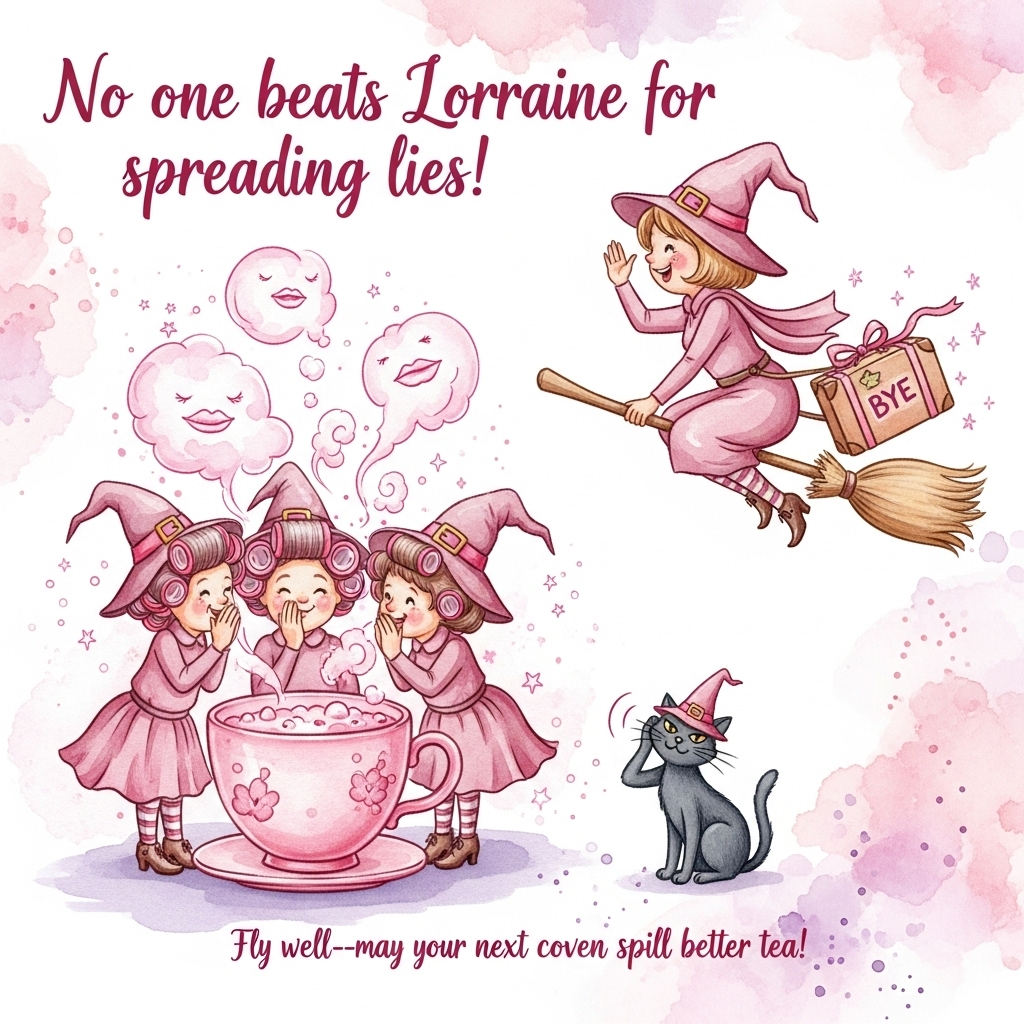 Gossip, witches, pink, and Farewell Card