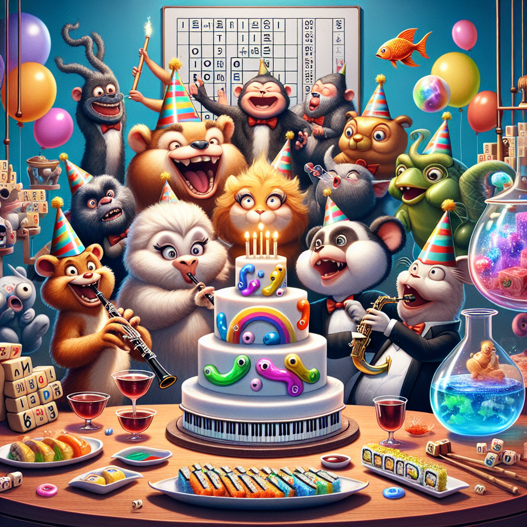 Clarinet, mahjong, sudoku, sushi, magikarp, korean food, chemistry, and Red wine Birthday Card