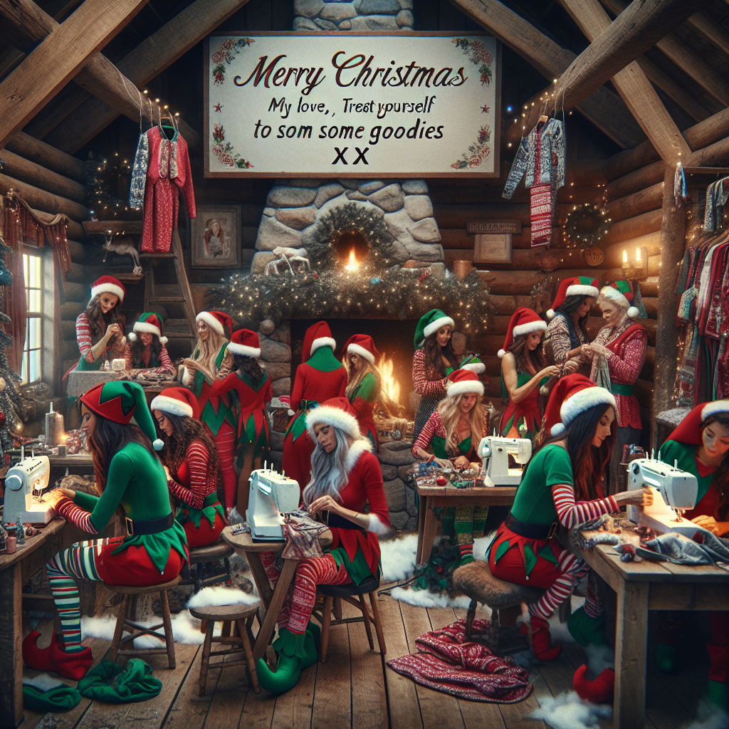 Santas Elfs making sportswear Christmas Card