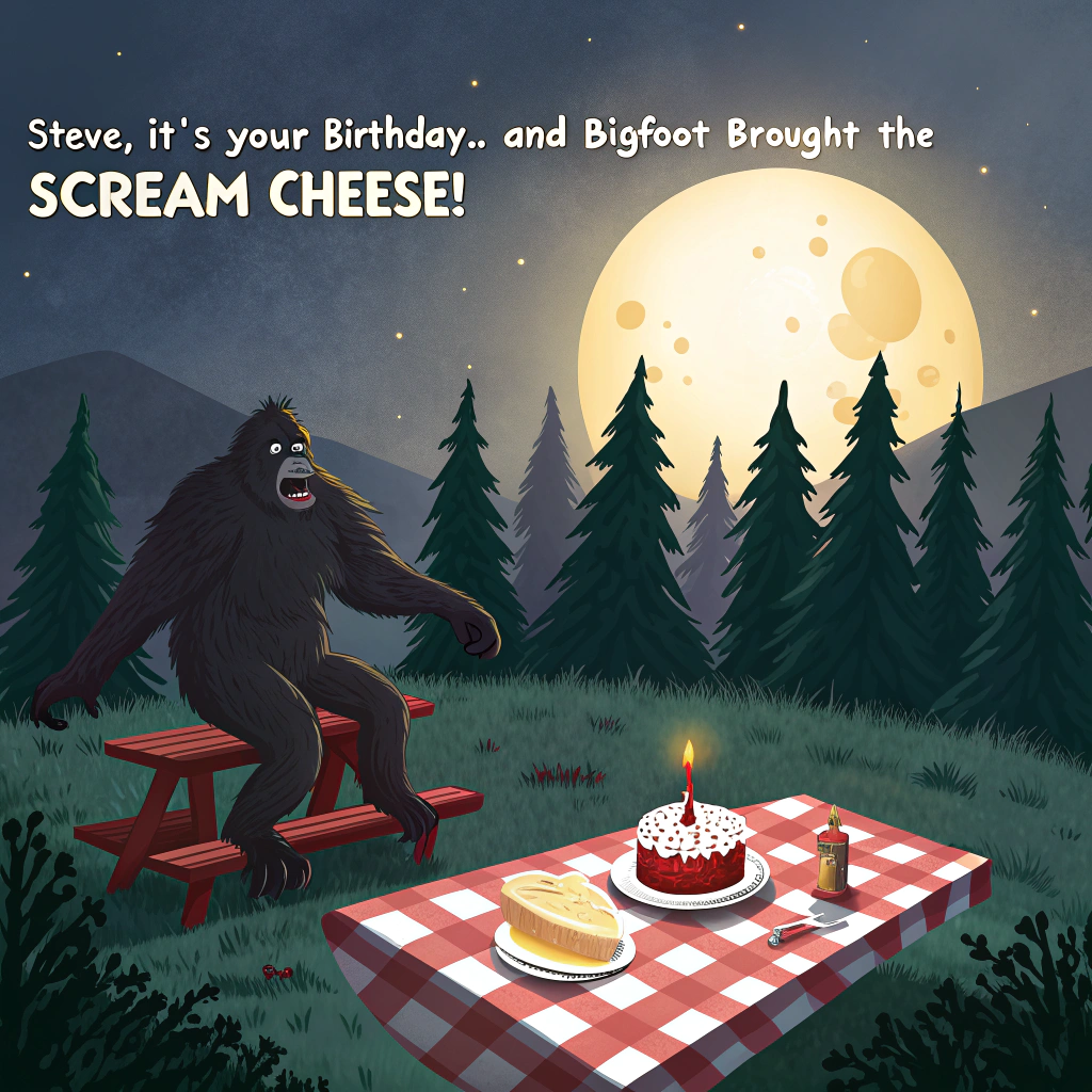 Happy birthday , Bigfoot , Outdoors, and Horror movies Birthday Card