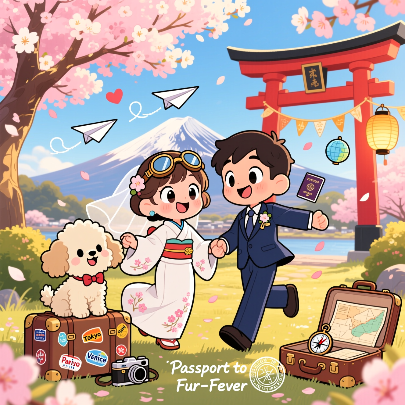 Travel, japan, cockapoo dog, anime, and Wedding Card