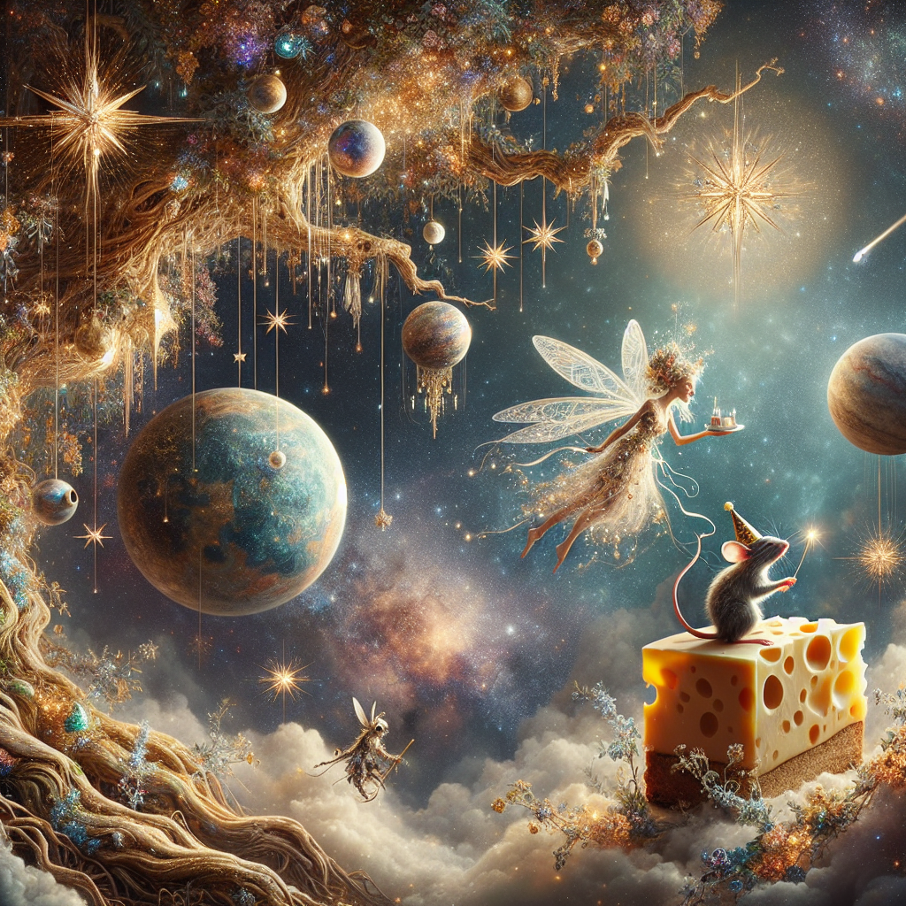 Fairy, Stars, Planets, Tree, and Mouse Birthday Card