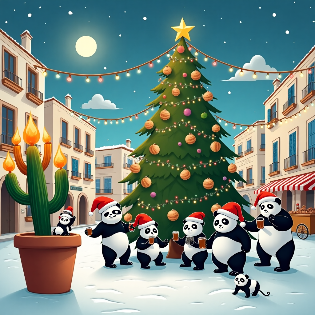Panda, Bourbon, and Menorca Christmas Card