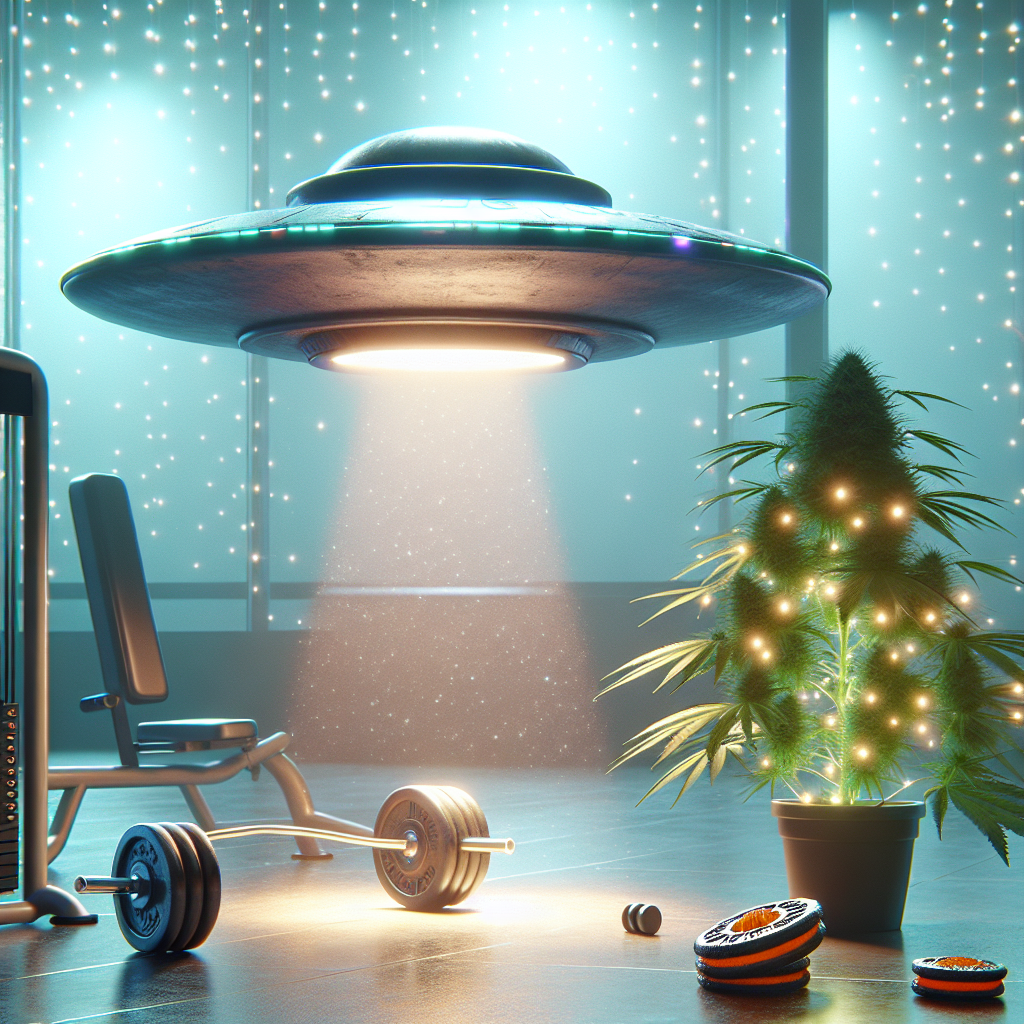 Create a surreal image featuring a UFO seamlessly integrated into a futuristic gym. Illuminate the scene with ambient, celestial light, anchored by a small cannabis shrub with twinkling lights, situated quietly in a corner. The UFO's underside glimmers, its inexplicable force gently levitating a barbell, beckoning gym-goers to participate in an otherworldly workout. Sprinkle in some Jaffa cakes with distinct bite marks scattered around, providing a stark contrast between the commonplace and the otherworldly elements crowning the celebratory scene.
Generated with these themes: Ufo, Cannabis, Gym, and Jaffa cakes.
Made with ❤️ by AI.
