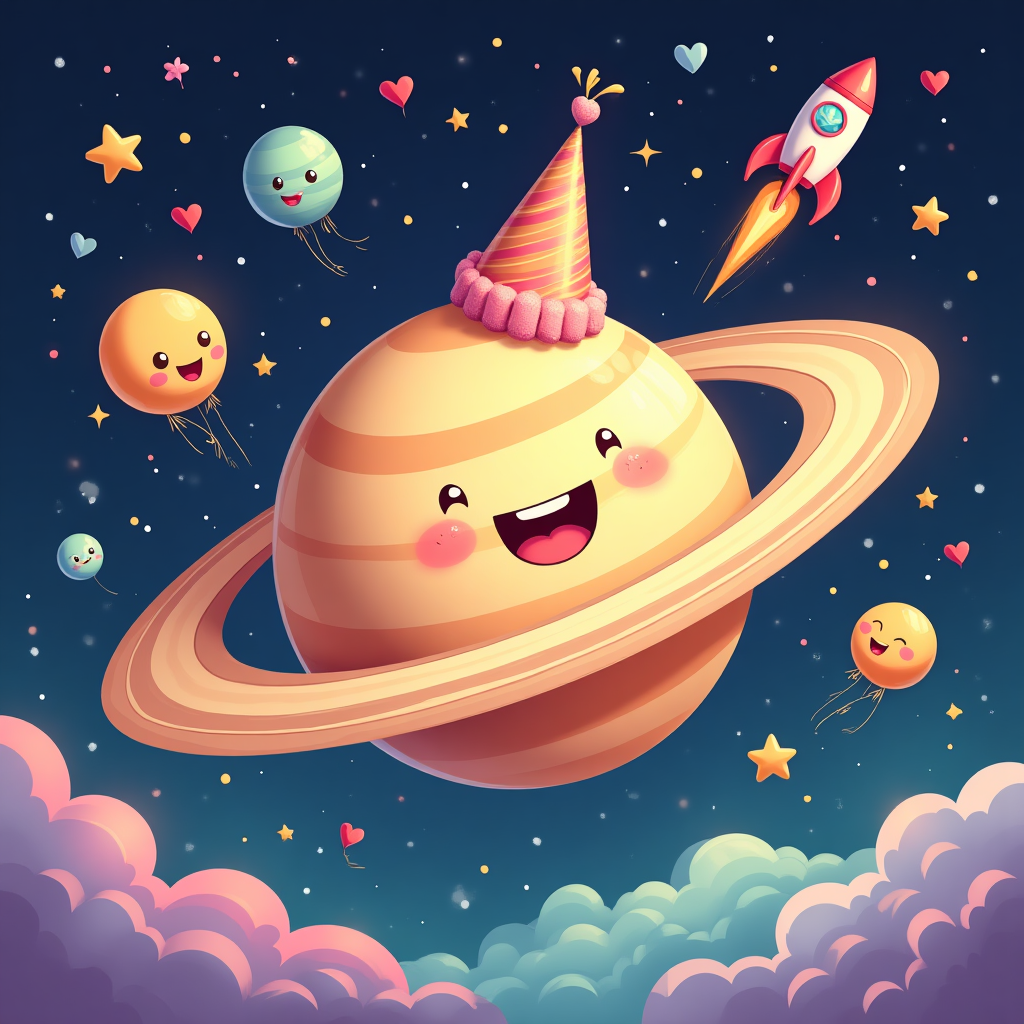 Saturn planets , and Birthday Card