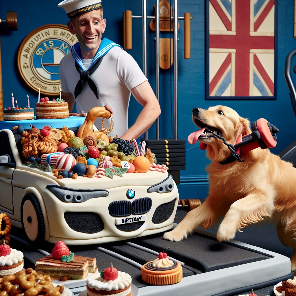 Food , BMW , Male Royal Navy sailor , Golden retriever , and Gym Birthday Card