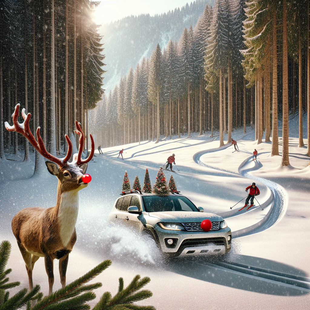 Corpo forestale dello stato / ski / range rover defender / deer Christmas Card