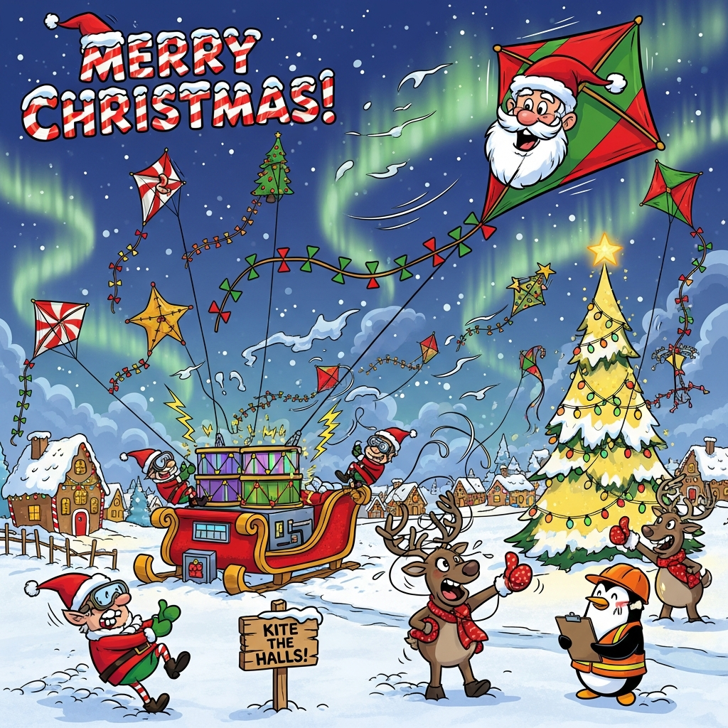 Wind power generation using kites, and Christmas Card