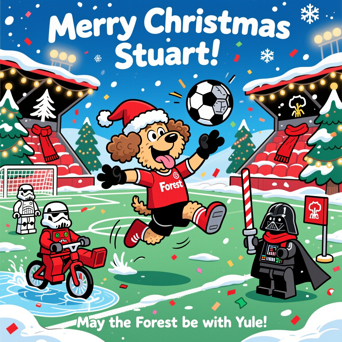 Nottingham Forest football club soccer, Lego Star Wars, Cockapoo, and Christmas Card