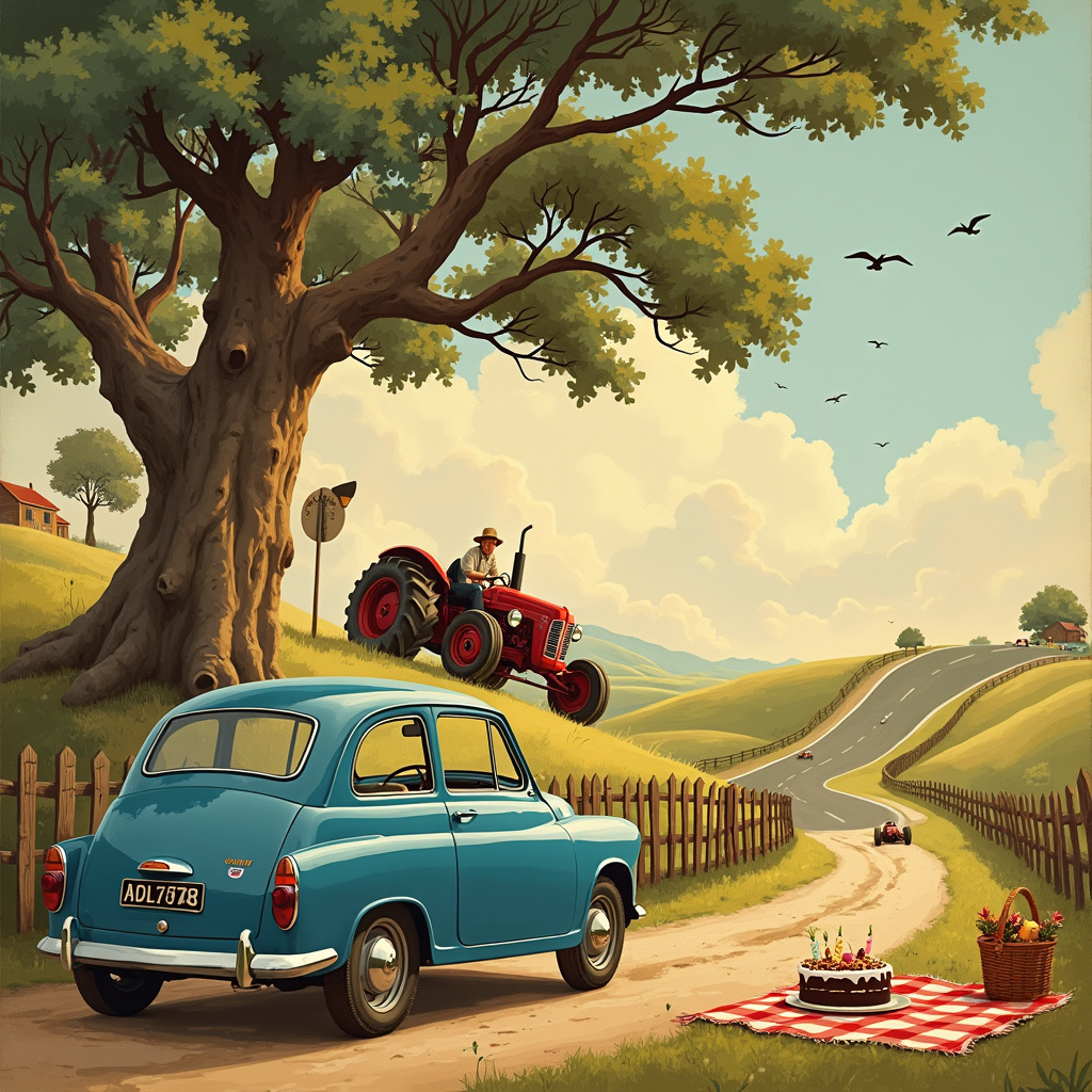 Tractors , Hillman imp cars, and Formula one racing Birthday Card