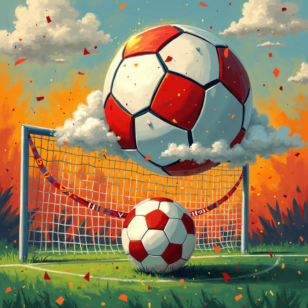 The greeting card scene unfolds on an abstract turf that resembles the pitch of Arsenal Football Club, with each blade of grass depicted as a tiny brushstroke in vibrant shades of green, reminiscent of a Pollock splatter. At the heart of this visual celebration sits a monumental, Mondrian-inspired football, its classic pattern transformed into a grid of the club's iconic red and white, interspersed with the black symbols of PlayStation 5 controller buttons—triangles, circles, squares, and Xs. Above this striking centerpiece, clouds echoing Kandinsky's style glide gracefully, their swirling forms cradling an ethereal game console that appears softened and blended like a Rothko canvas, casting a radiant beam of light onto the football below. 

To one side, an abstract interpretation of a goalpost pays homage to Malevich's geometric elegance, adorned with bold, primary-colored streamers reminiscent of Miró, one of which playfully curves to spell out the name 'Daniel'. Behind this lively display, the sky exudes a quiet intensity similar to a Martin painting, each brushstroke embodying a heartfelt wish, with soft-edged geometric shapes meandering past—a de Kooning-like interpretation of playful disruption that captures the joyful chaos of a birthday celebration. The border of this card is a lively Twombly scribble in gold, encapsulating the thrill of birthday cheer intertwined with the exuberance felt during a triumphant PS5 game. 

This vivid scene celebrates the spirit of Arsenal Football Club and the excitement of PlayStation 5 gaming, combining artistry and festivity in a delightful birthday card.  
Made with ❤️ by AI.