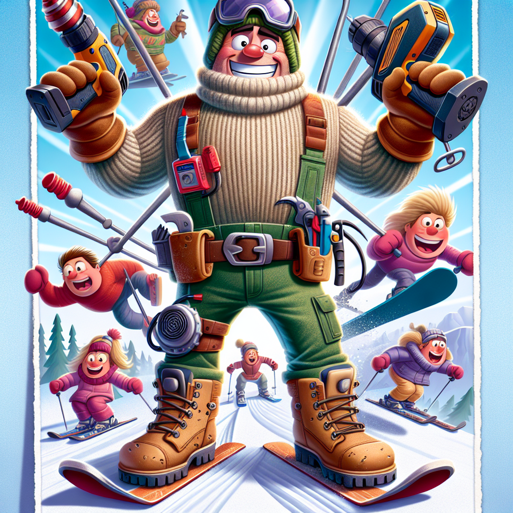 Create a humorous and playful image in the style of a cartoon-themed birthday card. The centerpiece of the card shows a character wearing cargo trousers and sturdy boots, ready for a wacky adventure with a snug body warmer and an array of exaggerated power tools at their disposal. Their face shines with determination, adding a comic effect to the scene. The background features a whimsical ski slope where characters of different descents and genders are gleefully zipping by on skis, contributing to the dynamic and festive atmosphere of the card.
Generated with these themes: Cargo trousers, Boots, Body warmer, Power tools, and Skiing.
Made with ❤️ by AI.