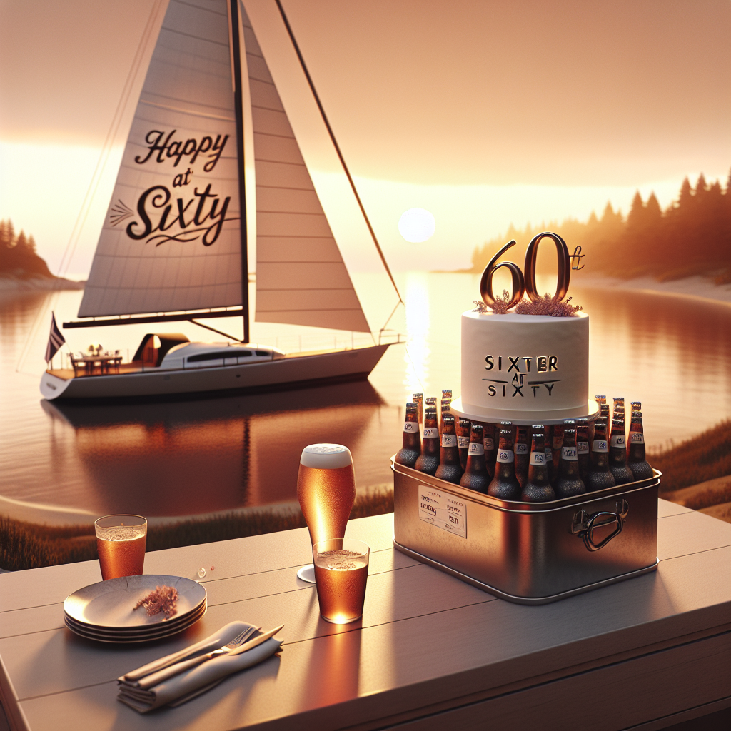 Visualize a serene location by the beach where a modern sailboat is anchored in the peaceful sea, its sail boasting 'Happy 60th Birthday' in an ageless, classy script. On the boat's deck, there lies an intimate gathering place with a table beautifully arranged, hosting a realistic cake in the shape of a sailboat as the main focal point. Adjacent to the cake, there's a collection of chilled, craft beers with bespoke labels that tout 'Sixer at Sixty,' neatly organized in a metallic ice bucket. The descending sun showers a cozy luminance over the setting, its amber radiance reflecting the joyous merriment and celebratory toasts of this unique day.
Generated with these themes: Happy 60th Birthday, Sailboat, Beer.
Made with ❤️ by AI.