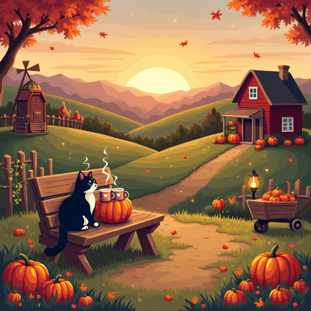 Stardew valley, Autumn, Pumpkins, Black and white cat, and Anniversary Card