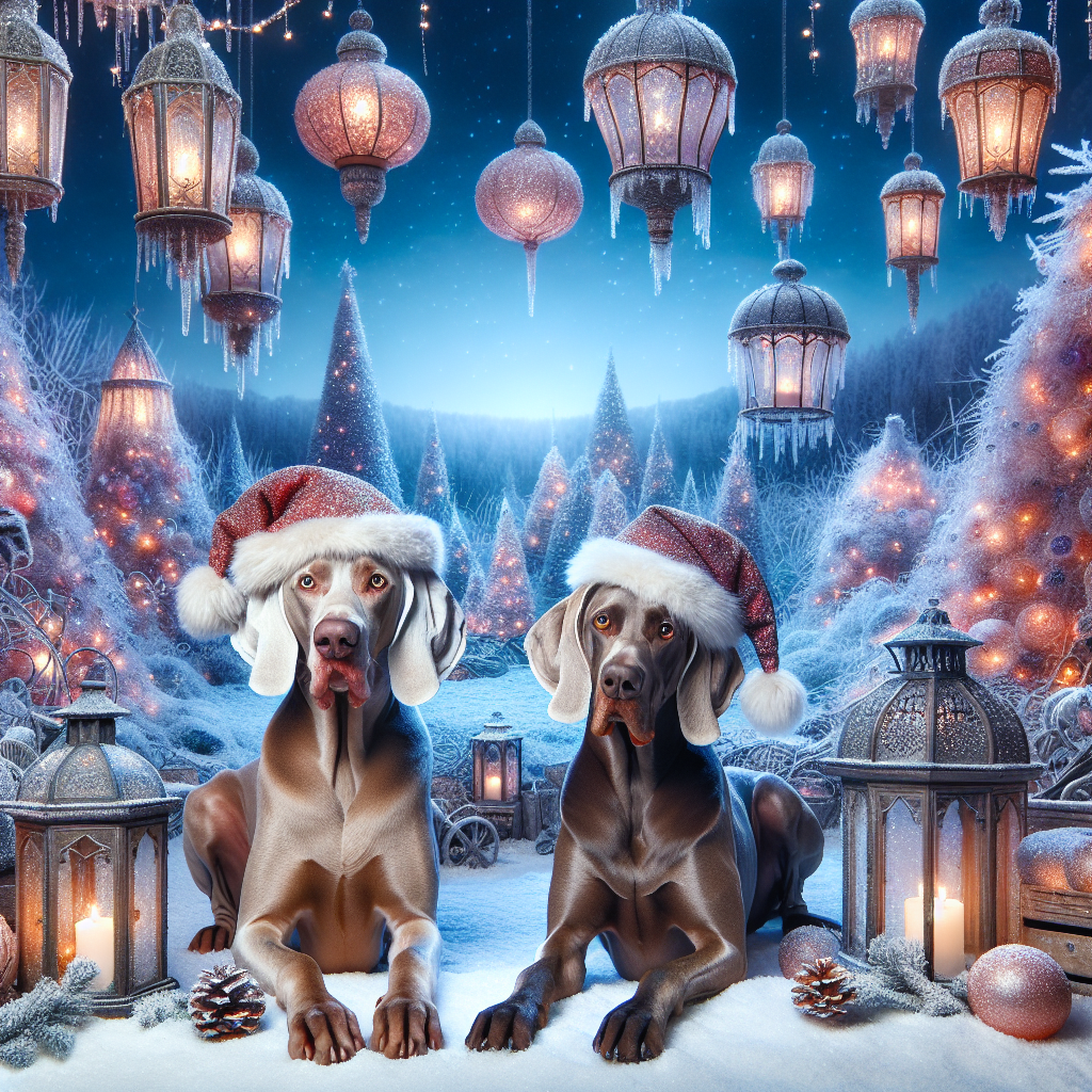 A dreamlike Christmas setting where lanterns float gently in a twilight sky, dusting snow onto a landscape that defies gravity. At the heart, a Weimaraner and a German Shorthaired Pointer sit side by side, large Christmas hats draped comically over their ears, their coats shimmering with a dusting of frost-like sparkles.
Generated with these themes: Weimaraner and German shorthair pointer in Christmas hats .
Made with ❤️ by AI.