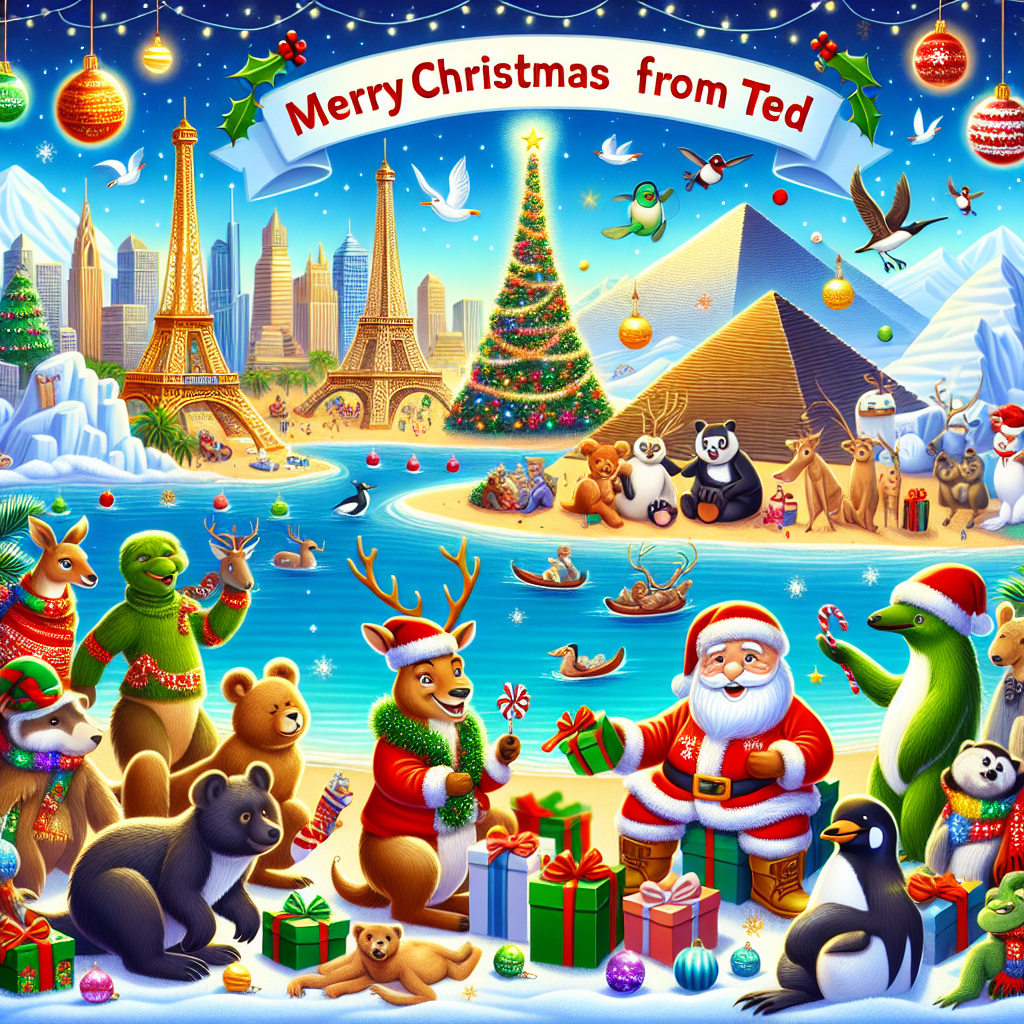 Multi culture, world travel, energetic, and Scenaries and animals, exoti Christmas Card