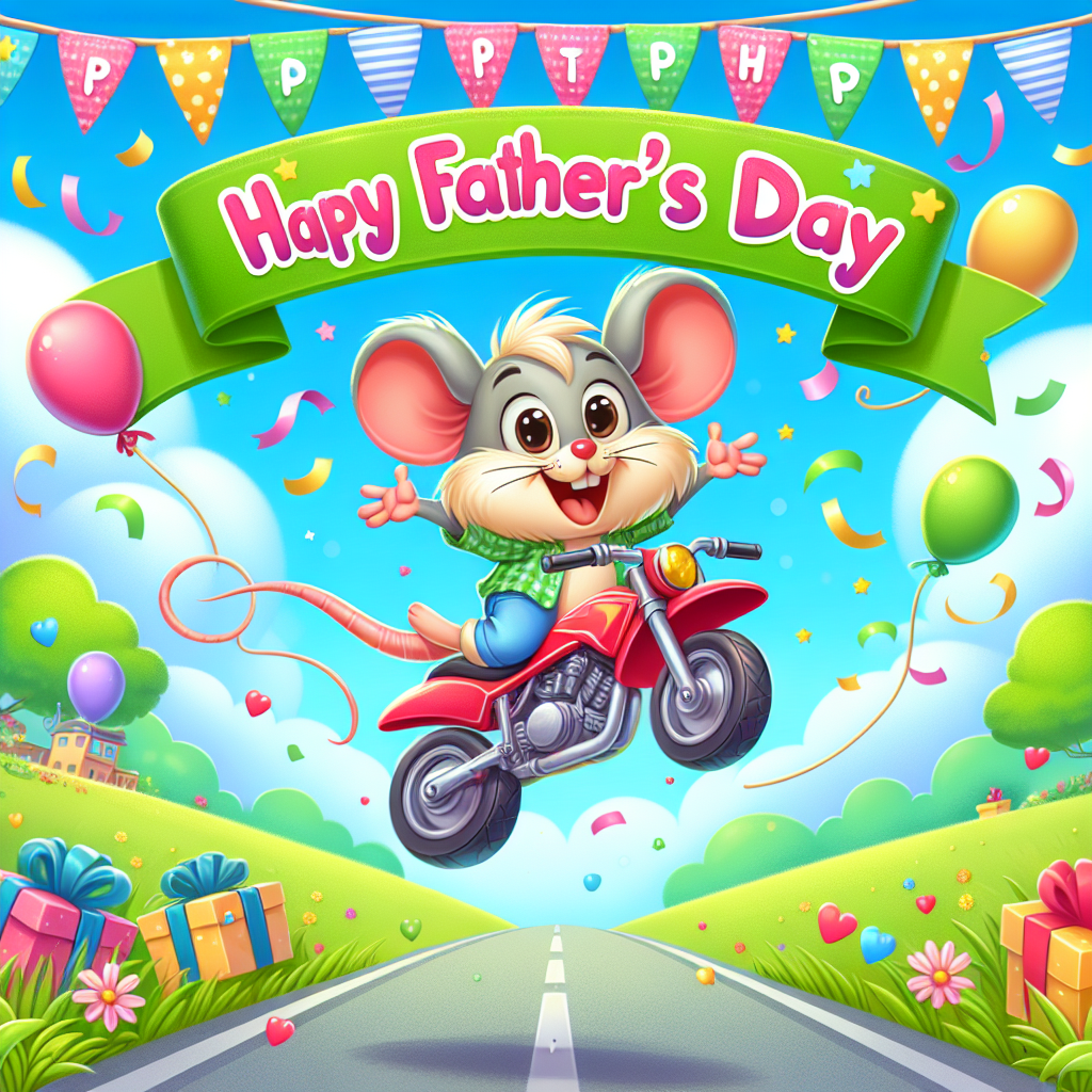 Mickey mouse, doing a motorcycle jump Fathers-day Card