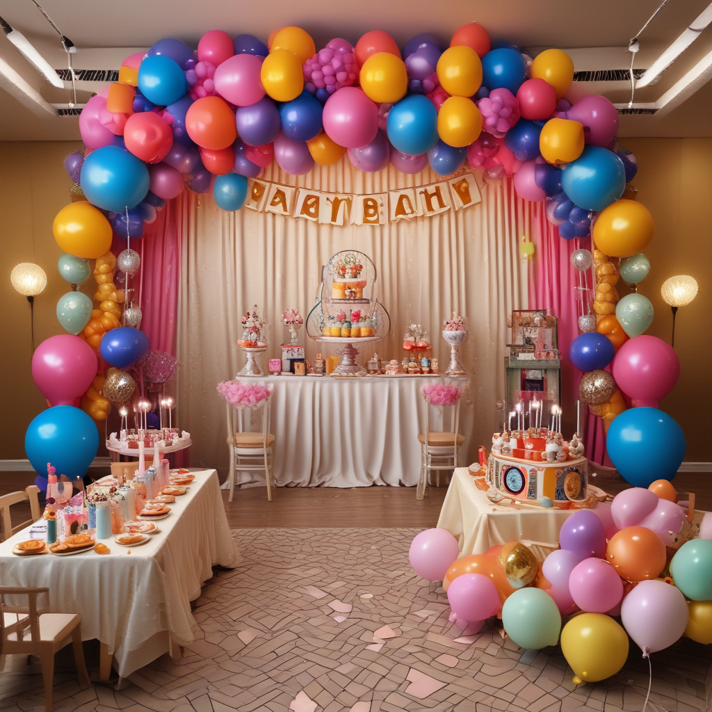 Realistic Cute, This is a lively birthday party setup, rich in humour, music, and culture. The room resonates with harmonious melodies playing in the background, providing an elegant atmosphere for the celebration. Mixed in with the decor are banners and balloons that reflect a vintage pop music theme without referencing any specific group. Laughter fills the air as a life-sized cutout of an English female actor, with a similar body type to Barbara Knox but without revealing her actual identity, attracts party guests for photos. The dessert table is adorned with cupcakes inspired by classic horror novels, without directly referencing Cujo. A corner of the room is transformed into a custard pie-throwing booth, ensuring loads of fun and enjoyment. The final touch is a surprise gunge reveal, promising an unforgettable birthday memory for the guest of honour. 
Generated with these themes: Bucks Fizz (pop group), Cujo, Gentri, custard pies, gunge, Barbara Knox.
Made with ❤️ by AI.