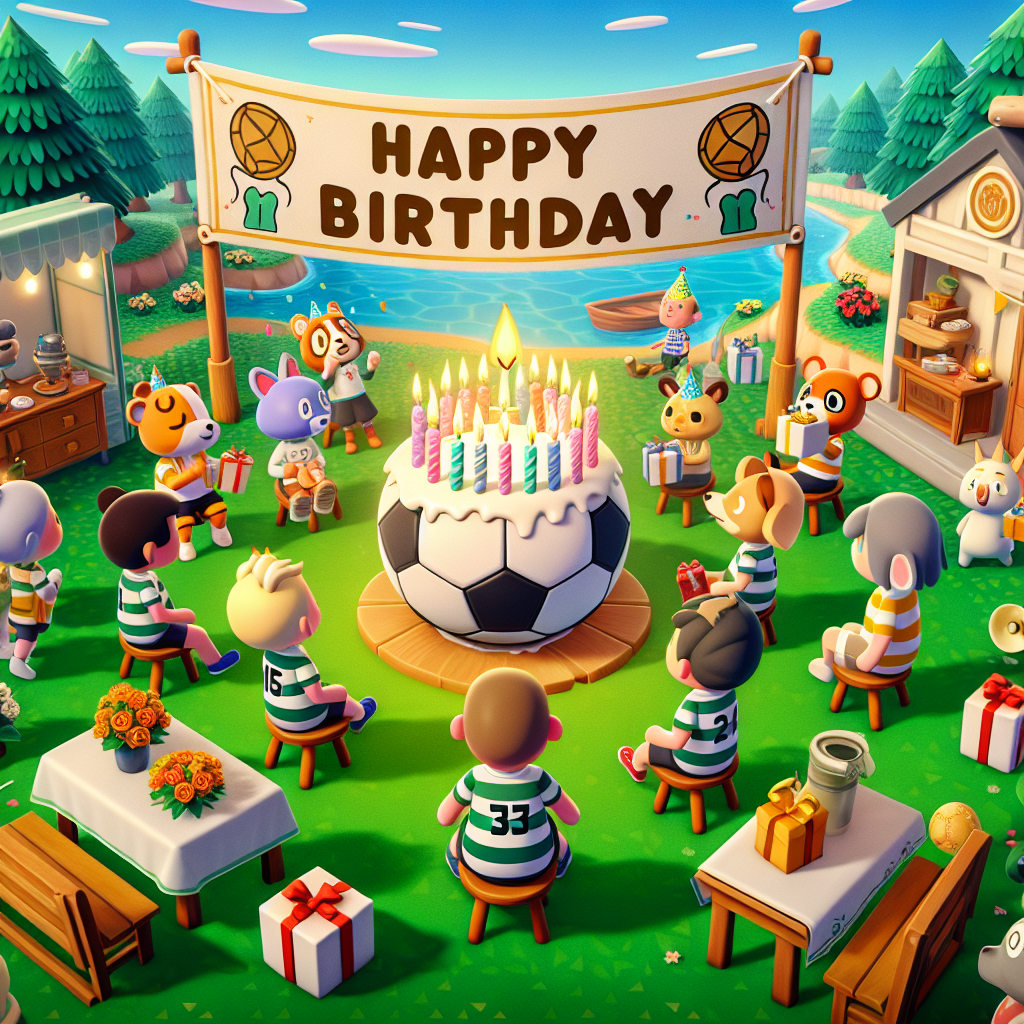 This birthday-themed illustration showcases a lively party taking place in a serene village resembling a popular social simulation video game. As the focal point of the scene, a football is decorated with candles. The elated villagers around it, taking the form of a variety of animals and wearing jerseys commonly associated with football, are seen engrossed in playing games such as 'pass the parcel' with presents styled to look like footballs. Above them, a banner proudly displays 'Happy Birthday', its design artfully incorporating elements inspired by football and motifs akin to those found in said video game.
Generated with these themes: Animal crossing , and Football.
Made with ❤️ by AI.