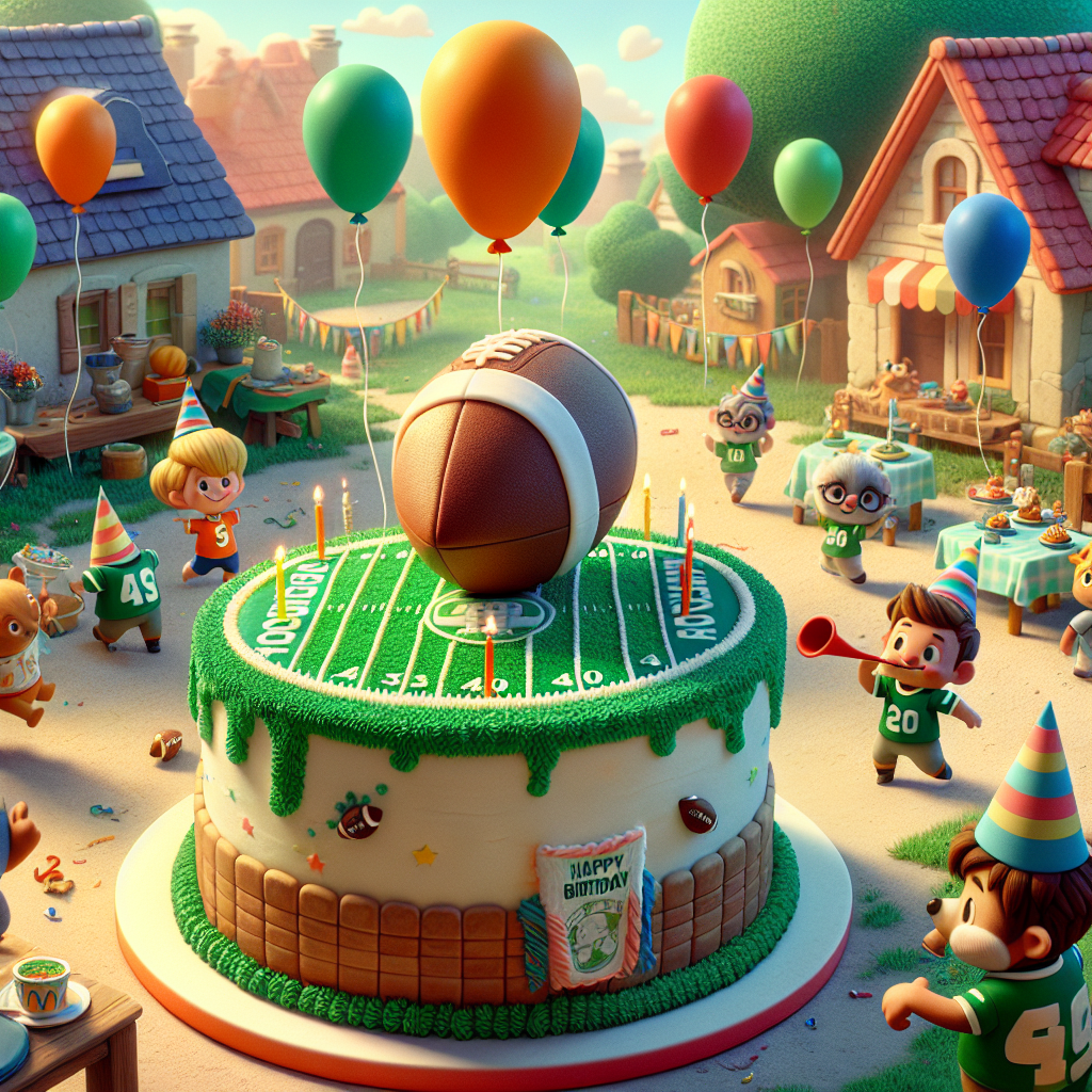 Visualize an ambient of a birthday celebration in a peaceful, cartoonish small town. The centerpieces of the celebration are a cake in the shape of a football field, complete with detailed green icing to depict the field, yard lines, and a minuscule football at the center. Above the celebration scene, balloons of assorted colors flutter. The townsfolk, who are anthropomorphic, small, and cutesy characters wear celebratory hats and some are donned in jerseys. One of these delightful characters is blowing a festivity horn, while another character has a jolly time kicking a football-shaped piñata that hangs from a tree.
Generated with these themes: Animal crossing , and Football.
Made with ❤️ by AI.