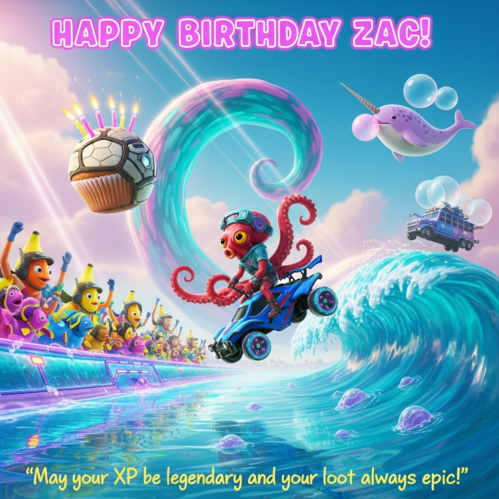Rocket league, Fortnite, Sea creatures, and Birthday Card