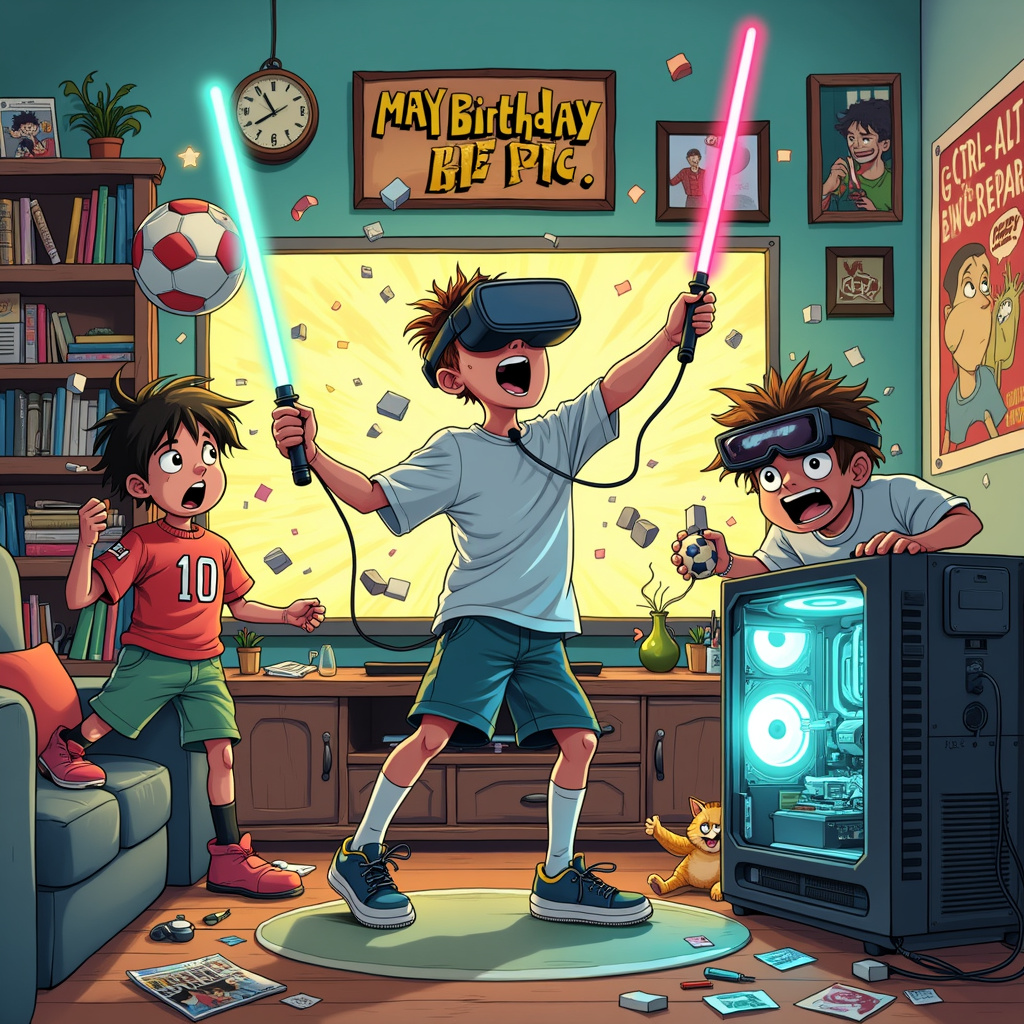 VR, Beat sabre, Football, and Pc engineer Birthday Card