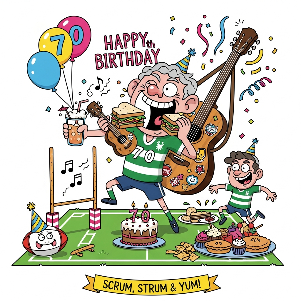 70 guitar ukelele rugby eating drinking , and Birthday Card
