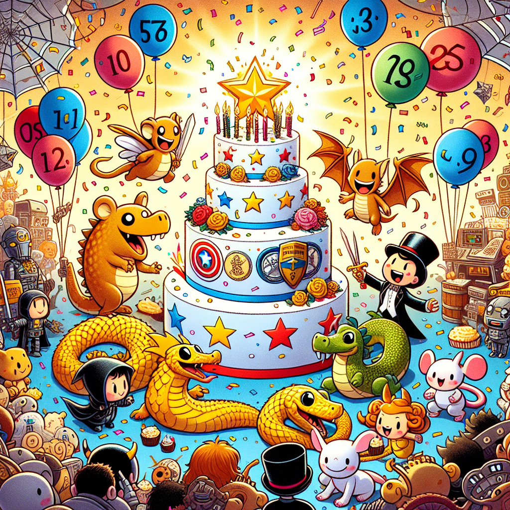 A cute, joyous, cartoon-themed birthday design abounds with an array of imaginary universes. At the core of the illustration, lovable creatures resembling cuddly mice and miniature dragons are seen frolicking around a magnificent birthday cake, decorated with iconic emblems from a superhero universe, such as a star-marked round shield and a pattern simulating spiderweb. Fictional serpents from tales of fantasy gather at the base of the cake, their scales sparkling in confetti-like hues. Overhead, balloons carry numerical designations suggestive of an imaginary city district, while cartoonishly adorable characters, reminiscent of playful detectives and competent administrators, smile from the room's peripherals, collectively exclaiming a joyous 'Happy Birthday!'
Generated with these themes: Pokemon, Marvel, Dragon, and Brooklyn 99.
Made with ❤️ by AI.