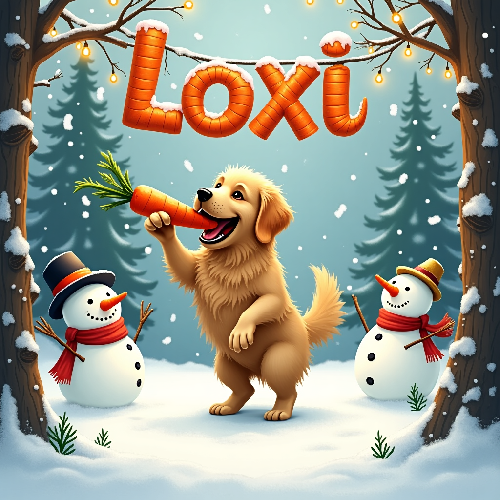 Golden retreiver, Snow, and Carrots Christmas Card