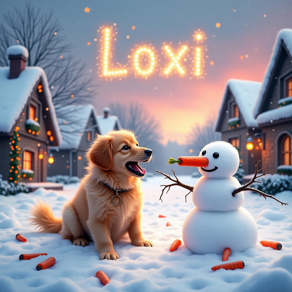 Golden retreiver, Snow, and Carrots Christmas Card
