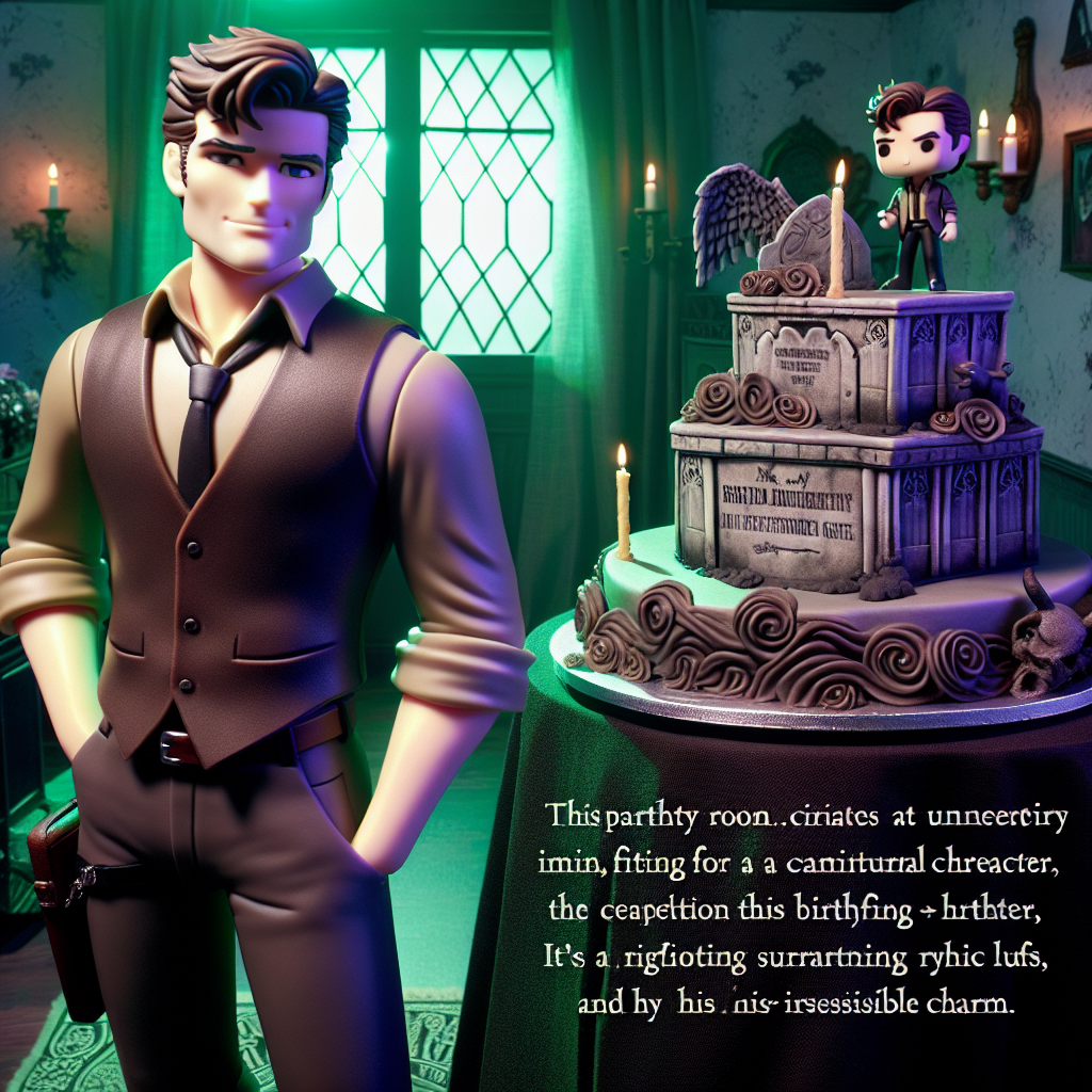 The party room creates a captivating yet unnerving ambiance, fitting for the central character, a charismatic man with a signature smirk. This man, who possesses the persona of a unique hunter, looks at the birthday surroundings, a reflection of his mystifying life and his irresistible charm. The party area is enhanced by hues inspired by mysticism. At the center, there's a carefully created birthday cake. Its layers are creatively fashioned to resemble the grim, yet intriguing decor of a gothic crypt. A fun and appealing figurine of the man, standing casual yet ready against a tombstone, prepares to slice through the extraordinary with his cake knife.
Generated with these themes: Dean Winchester , Spooky, Birthday cake, and Sexy.
Made with ❤️ by AI.