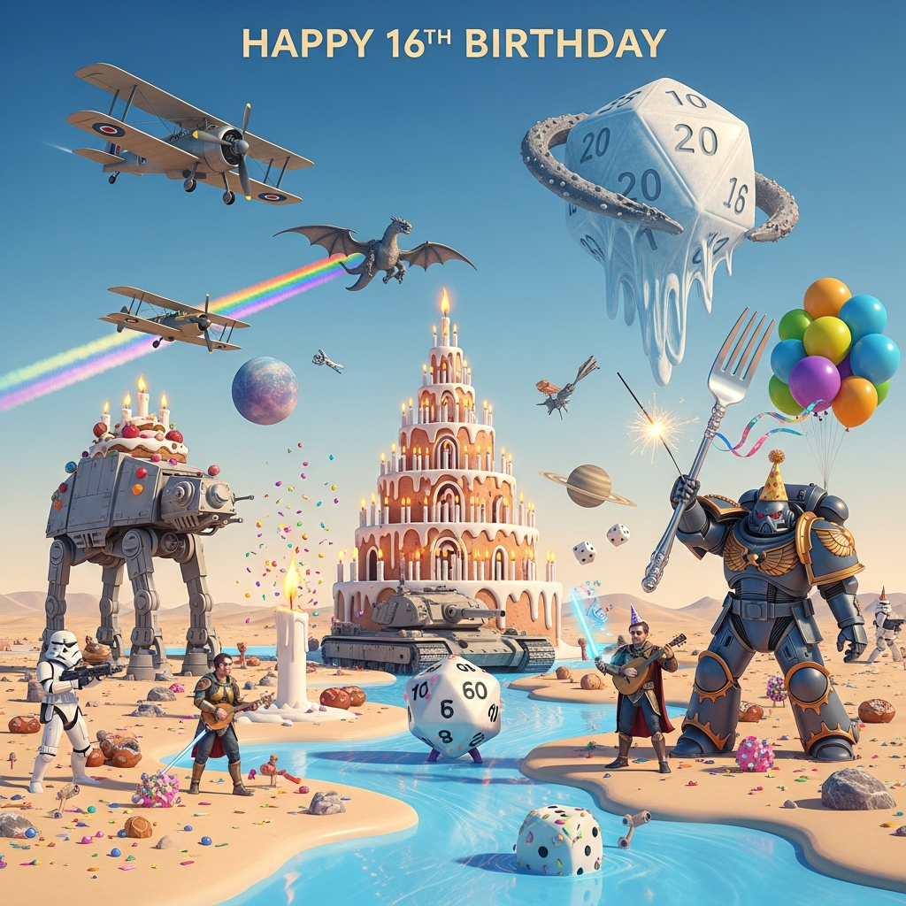 Warhammer 40k, Star wars, Dungeons and dragons, World War 1 and 2, Battlefield, and Birthday Card