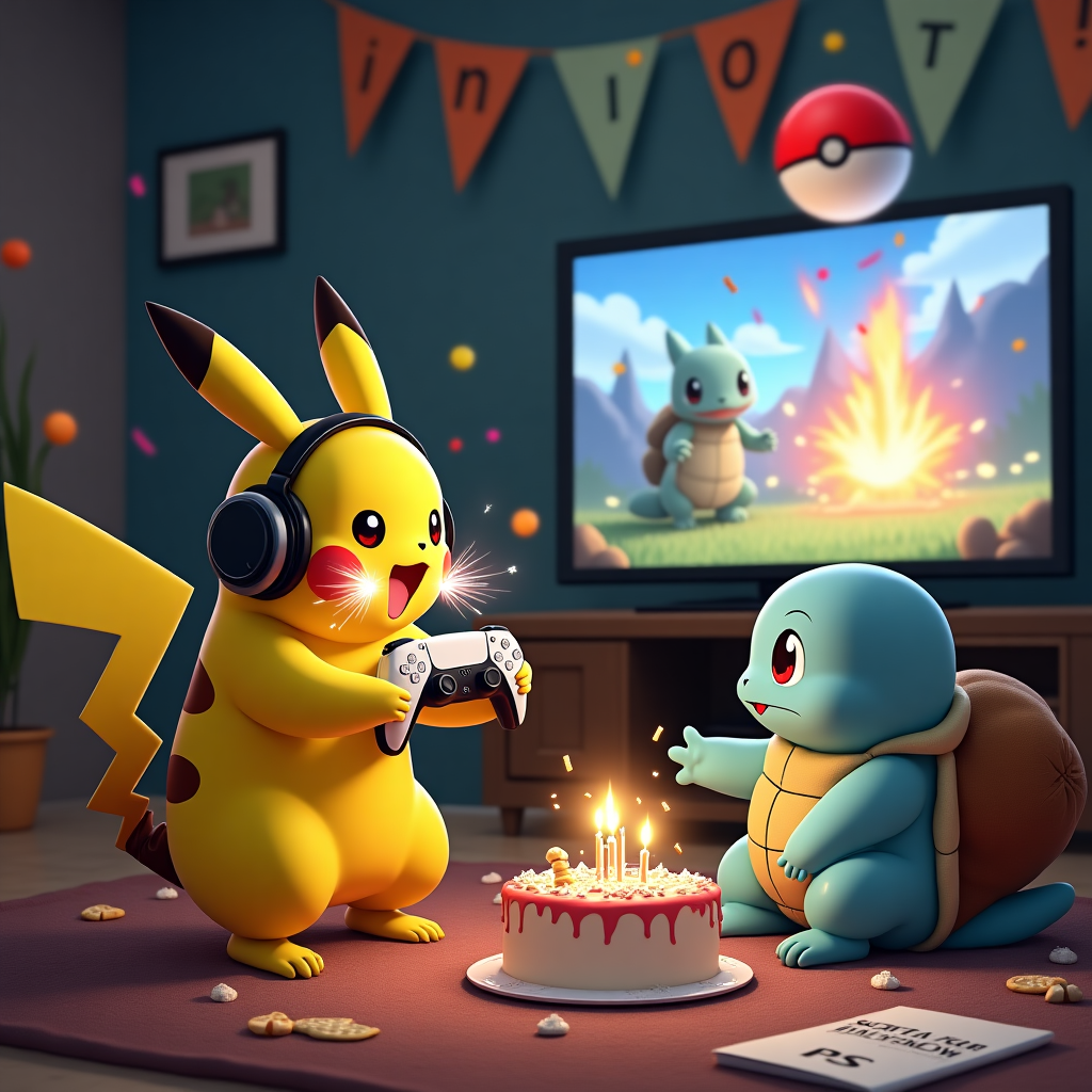 Squirtle, Pikachu, and Play station 5 Birthday Card