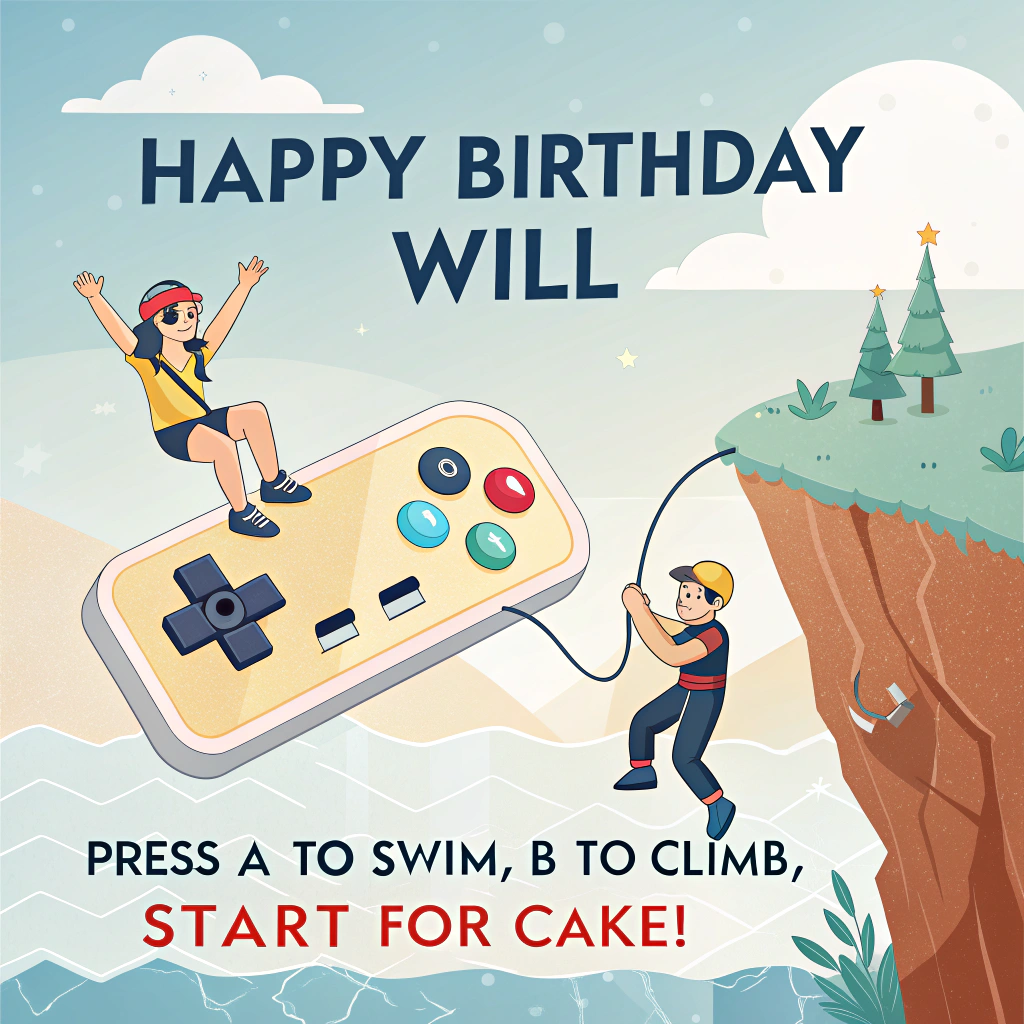 Swimming, climbing, gaming, and Birthday Card