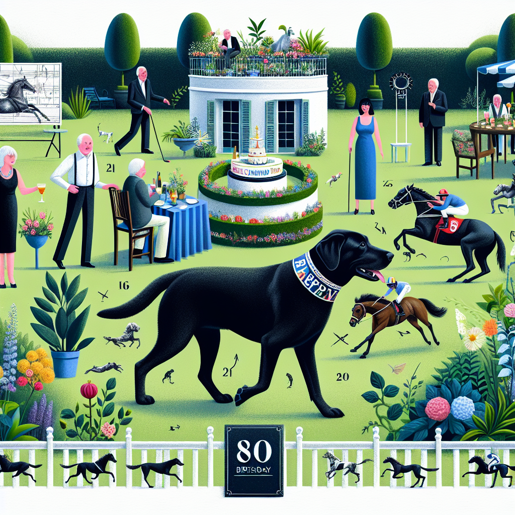 In this delightful illustration expressing a theme of an 80th birthday, a garden party serves as the core focus where a black Labrador, adorned in a party collar, mingles among the guests. The garden is punctuated with horticultural elements, featuring blooming flowers and lush greenery. On one side, a miniature horse racing track has been smartly incorporated, with tiny horses caught in the middle of a race, injecting dynamic energy into the scene. Bordering the scene are silhouettes of a famous musician striking iconic poses, exuding a vibe of classic rock ambiance. Each component in this visual narrative has been mindfully chosen to reflect the hobbies and interests of the celebrated individual, from the joys of social entertaining to the thrill of horse racing.
Generated with these themes: Horse racing, Black Labrador , Elvis, Gardening, Entertaining , and 80th.
Made with ❤️ by AI.