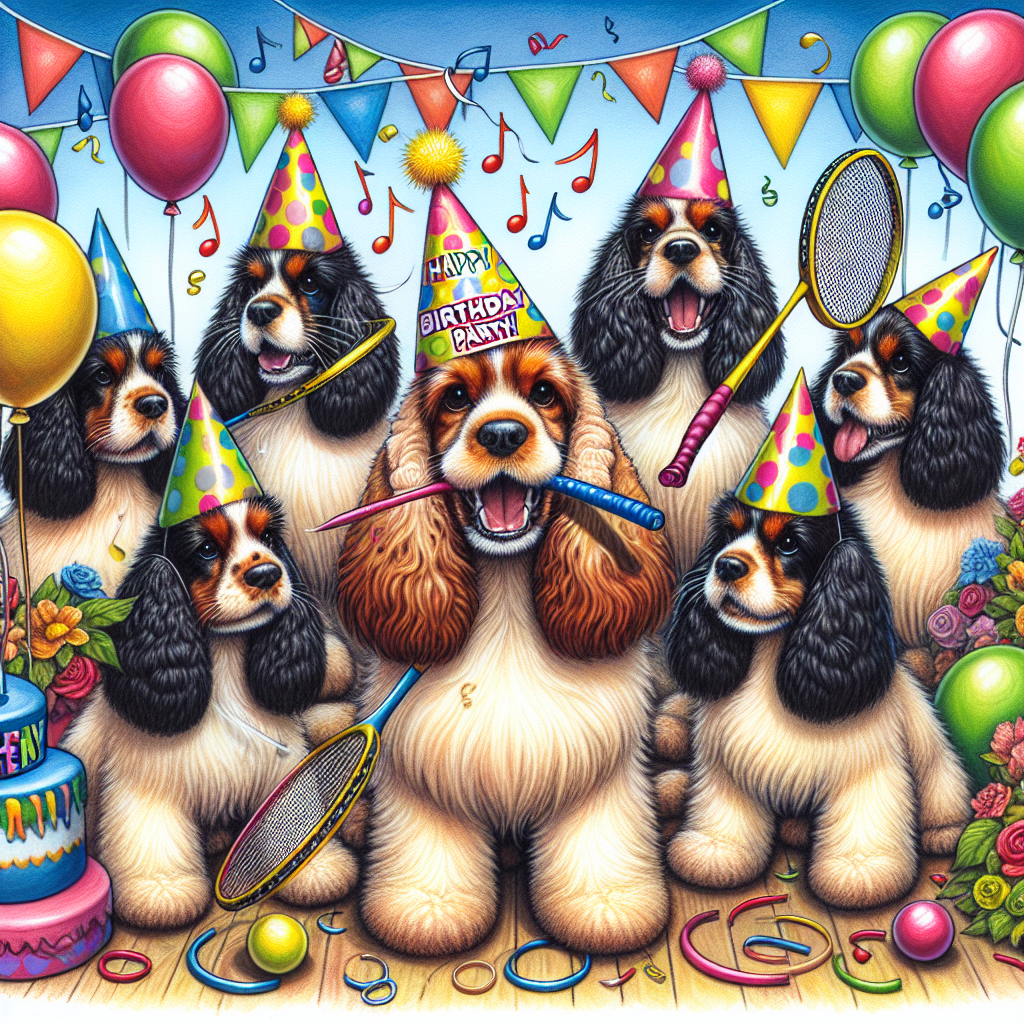 Cocker spaniels, Badminton, and Singing Birthday Card