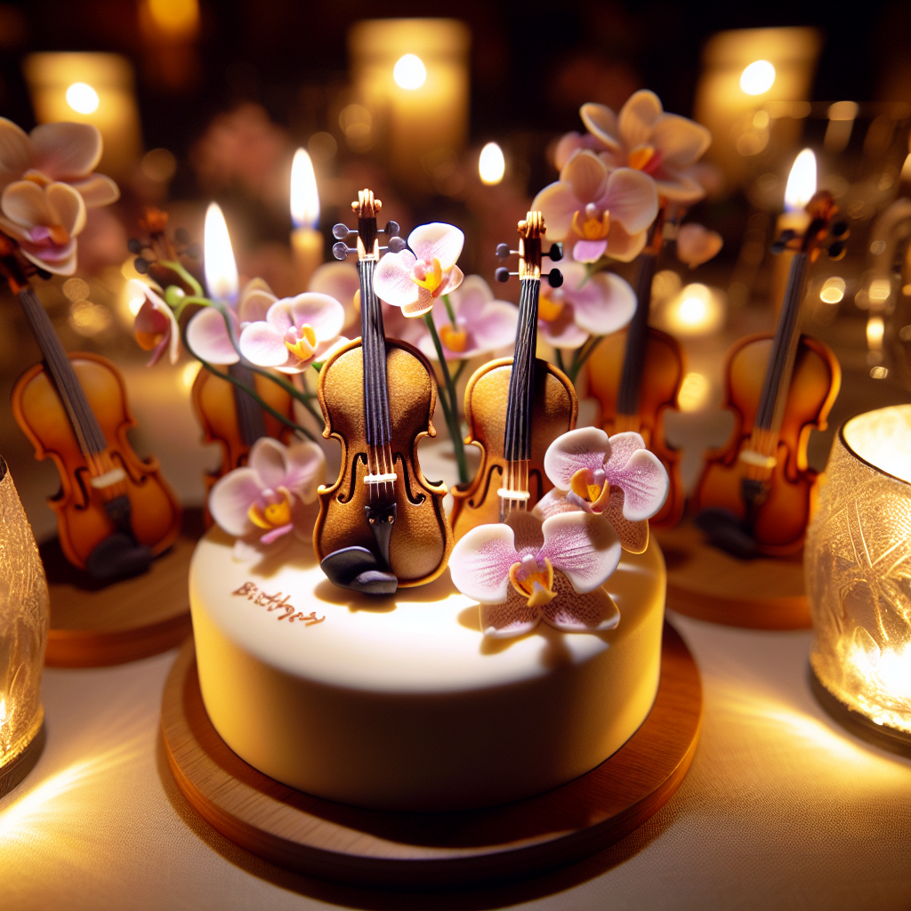 Violins, Orchids Birthday Card