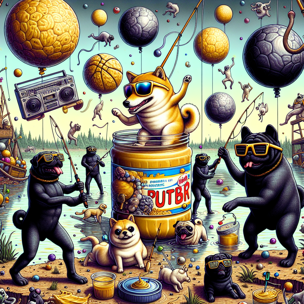 A Surreal Cartoon birthday scene with playful, anthropomorphic Shiba Inu and Black pugs exhibiting lively dance moves amidst an otherworldly landscape speckled with colossal jars of peanut butter and odd, football-shaped balloons. Obscurely drawn cartoon fish accommodating sunglasses swim in a river in the backdrop, getting hooked by fishing rods that sway to the rhythm of a syncopated mingling of jazz and hip-hop tunes emanating from a nearby vintage boombox.
Generated with these themes: Shiba Inu, Black pugs, Football, Peanut butter, Fishing, Jazz, and Hip hop.
Made with ❤️ by AI.