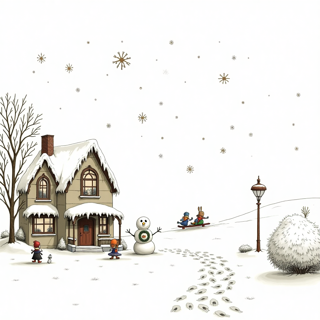 White background with simple line architectural drawing of christmas Christmas Card