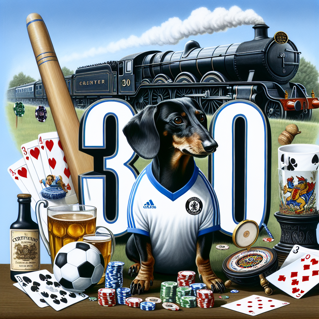 Soccer , Black and Tan sausage dog , 30, Poker, Freight train (DB), and Cricket Birthday Card