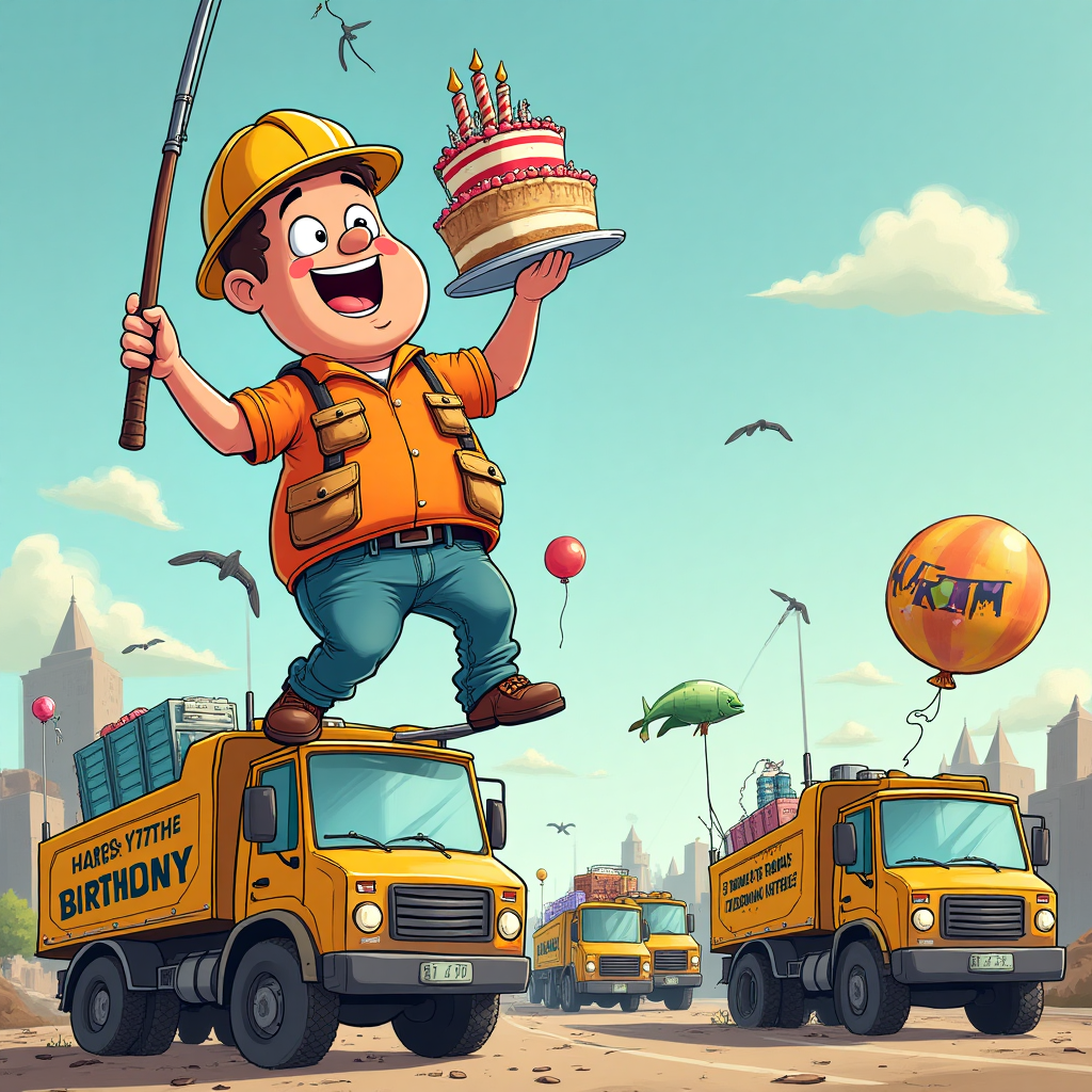 Scaffolding, Working, Hard hat, Fishing, Trucks, Work shirt, Work jeans, and Birthday Card