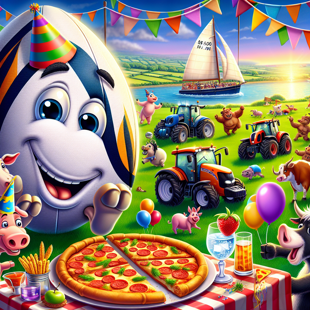 Visualize a vibrant and festive cartoon scene set on a farm in celebration of a birthday. The foreground features a smiling rugby ball adorned with a party hat. Cartoon tractors are hard at work in the background fields, and a sailboat is seen leisurely cruising along a scenic backdrop with its sails puffing out as if dancing. A colossal slice of pizza, anthropomorphized, is sitting on a picnic table raising a glass of gin and tonic as if proposing a toast. Nearby, a diverse group of animated farm animals, each represented from different descents such as a Hispanic cow, a Caucasian sheep, a Middle-Eastern pig, a South Asian chicken and a black horse are showcasing their best dance moves, surrounded by balloons and streamers.
Generated with these themes: Rugby, Tractors, Farming, Sailing, Gin and tonic, Pizza, and Dancing.
Made with ❤️ by AI.