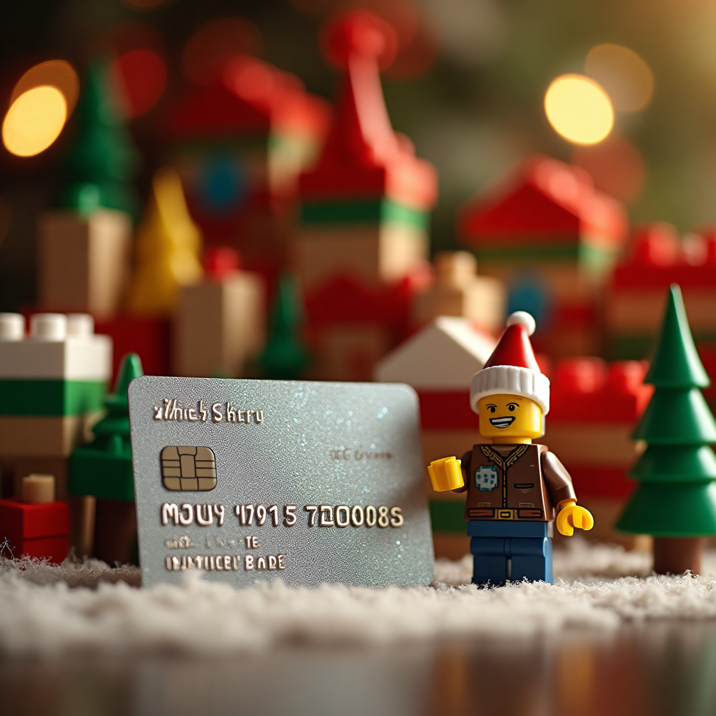 At the top of the Photorealistic picture taken from a camera image, include the text: "Seb".

**Image Prompt:**

Capture a heartwarming Christmas scene where a shiny debit card, embossed with "Infinite Balance" glimmers against a festive background. The card is nestled within a vibrant array of Lego blocks, intricately assembled into a mini Christmas village complete with tiny trees and houses. To the side, a Minecraft-style character, dressed in a Santa hat, joyfully places a block atop the village, bringing an element of fun and creativity. The lighting is warm and inviting, casting gentle shadows and highlighting the details of each element. The atmosphere is filled with the essence of holiday cheer and imaginative play.
Generated with these themes: A debit card with infinite money on it , Lego, Minecraft, and .
Made with ❤️ by AI.